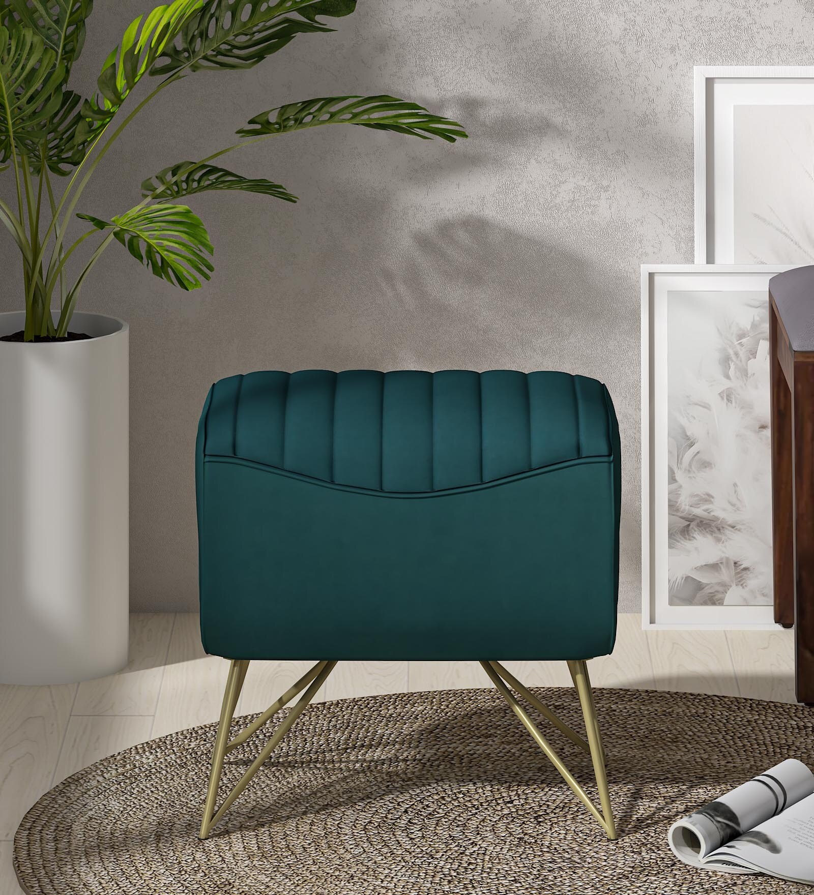 Alita Fabric Seating Stool In Gold Colour