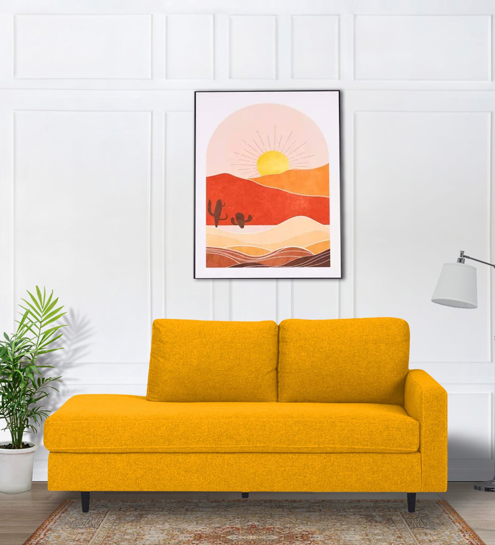 Alitza LHS Fabric Chaise Lounger in Bold Yellow Colour