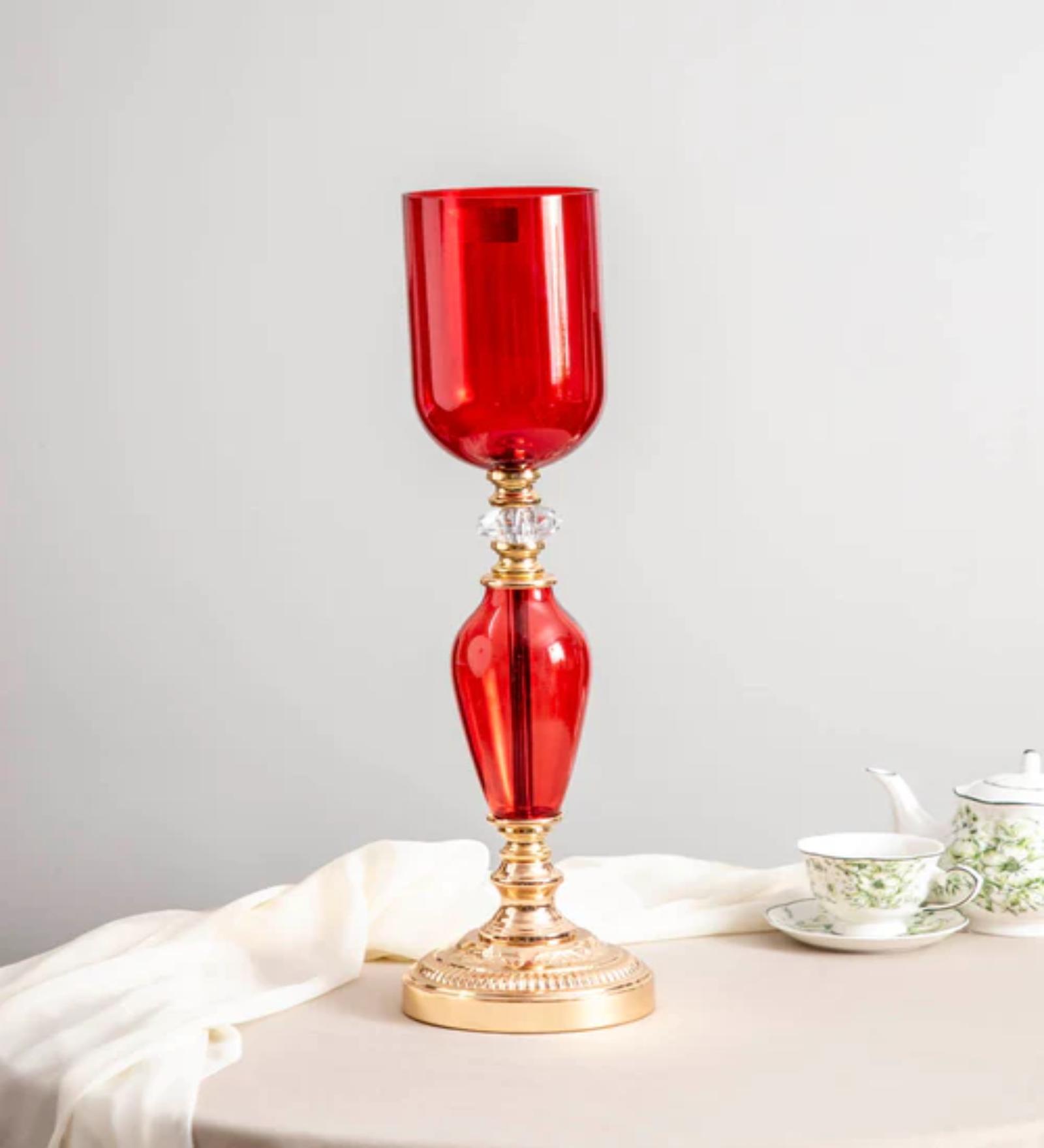 Alizarin Crimson Red Metal Candle Holder