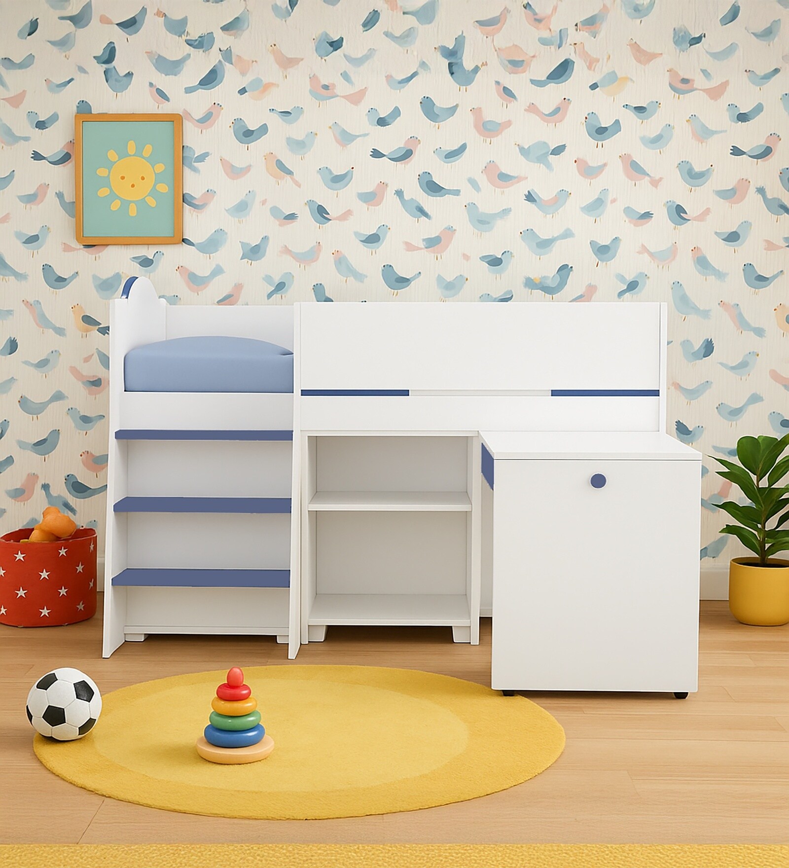 All Star Bed With Integrated Pull-Out Desk In Blue Colour