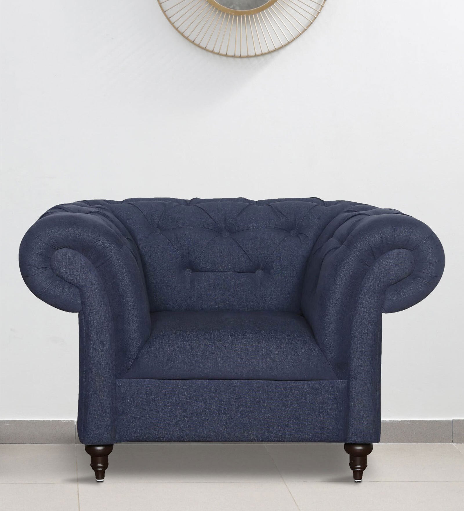 Allanton Fabric 1 Seater Sofa In Navy Blue Colour