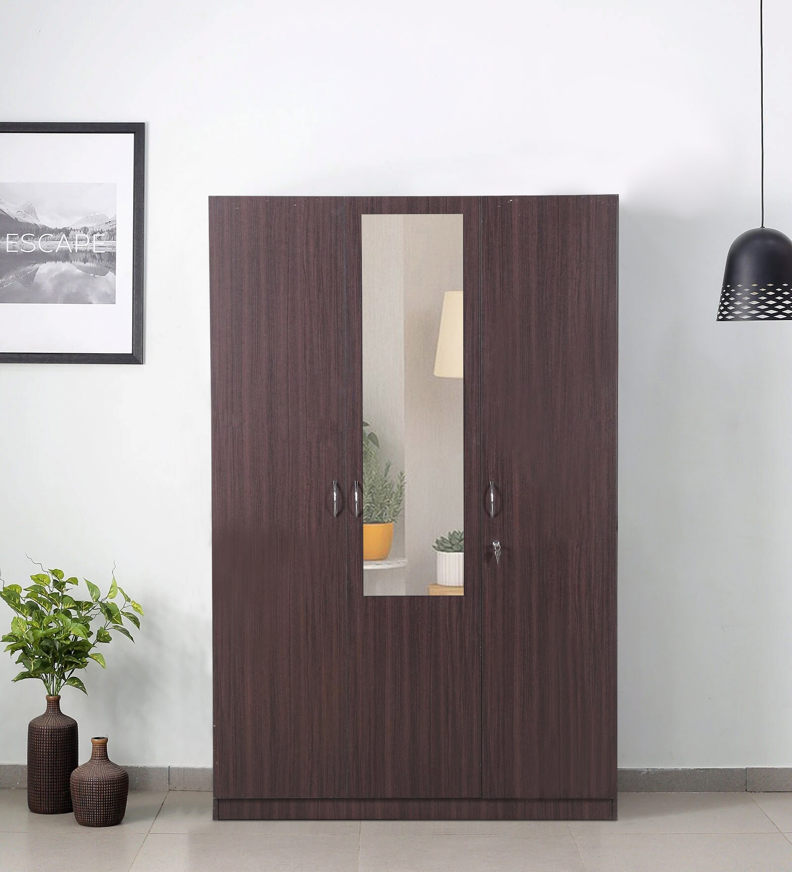 Allen 3 Door Wardrobe in Walnut Finish with Mirror