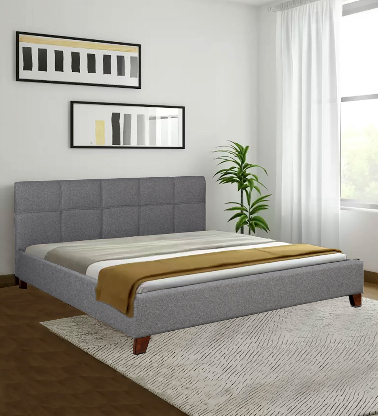 Allen King Size Upholstered Bed in Grey Colour