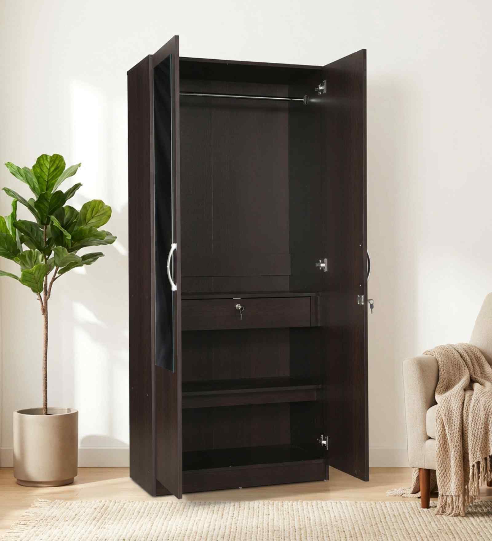 Allen Plus 2 Door Wardrobe With Mirror In Walnut Finish