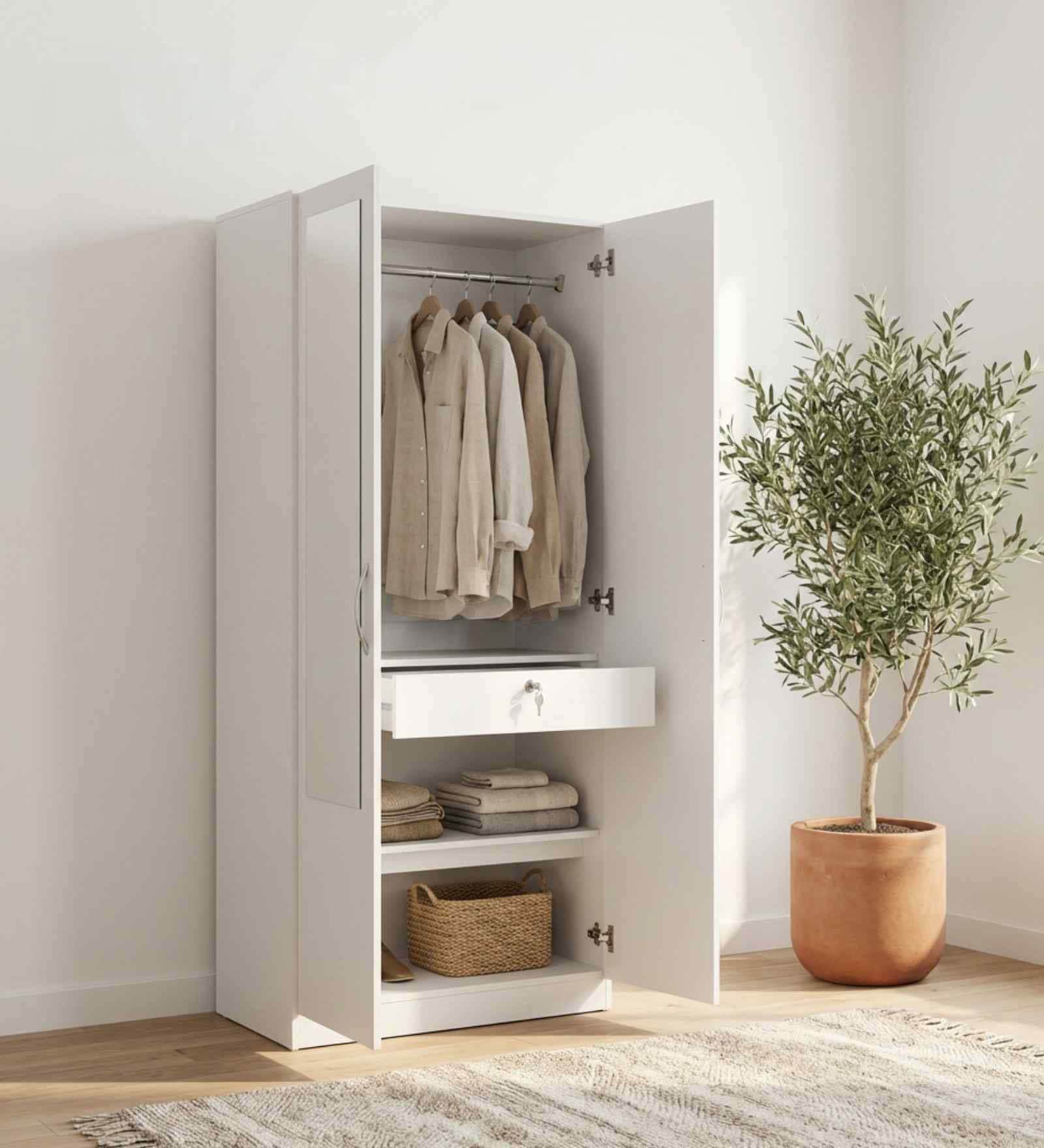 Allen Plus 2 Door Wardrobe With Mirror In White Finish