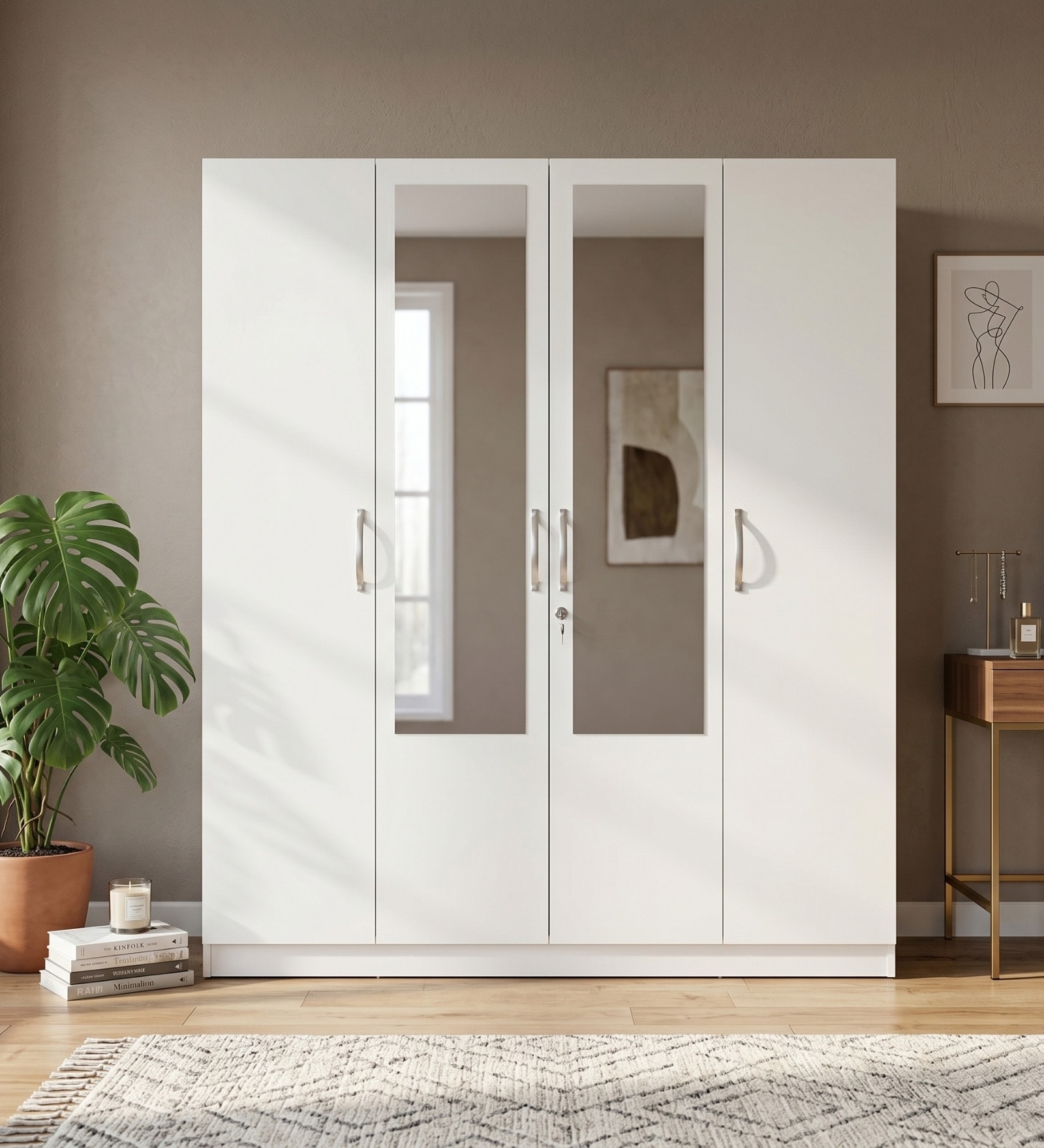 Allen Plus 4 Door Wardrobe With Mirror In White Finish