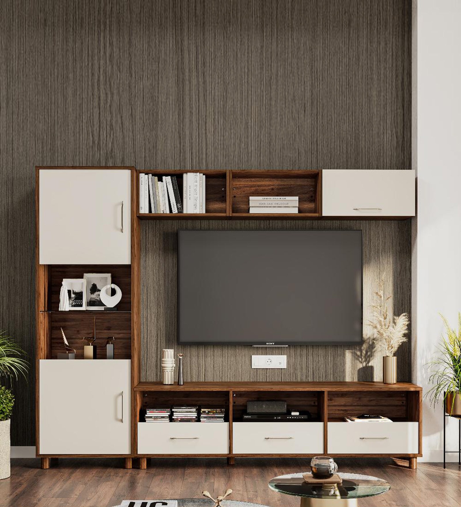 Allie TV Unit In Columbian Walnut & Pumic Grey Colour Allie TV Unit In Columbian Walnut & Pumic Grey Colour