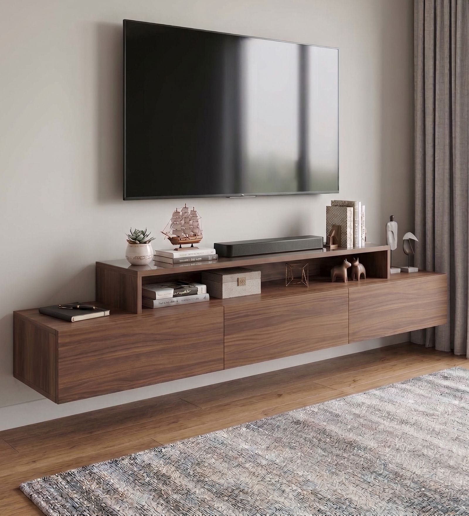Allie TV Unit in Planked Walnut Finish Allie TV Unit in Planked Walnut Finish