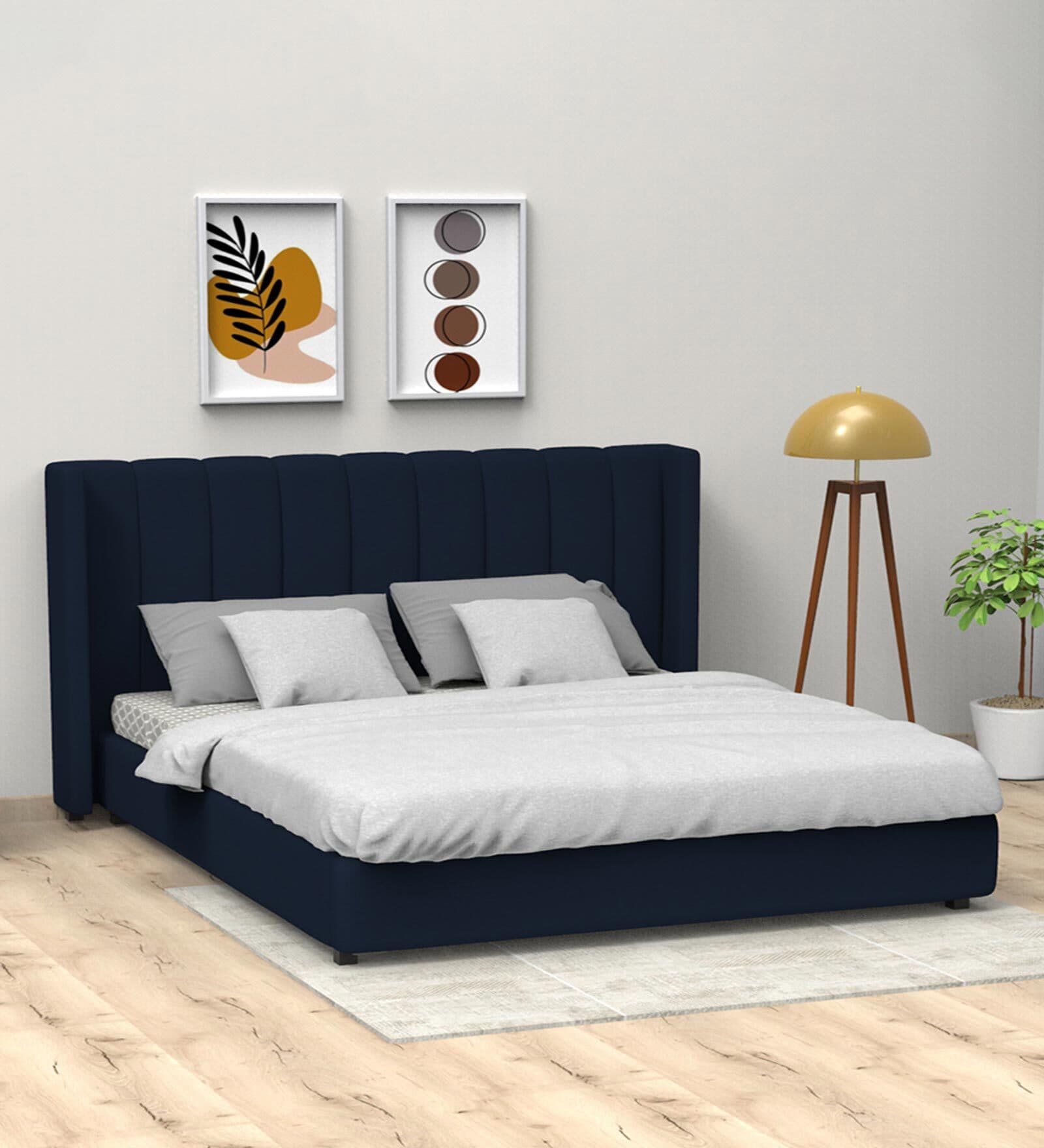Buy Allison Velvet Queen Size Bed in Royal Blue Colour at 100 OFF by