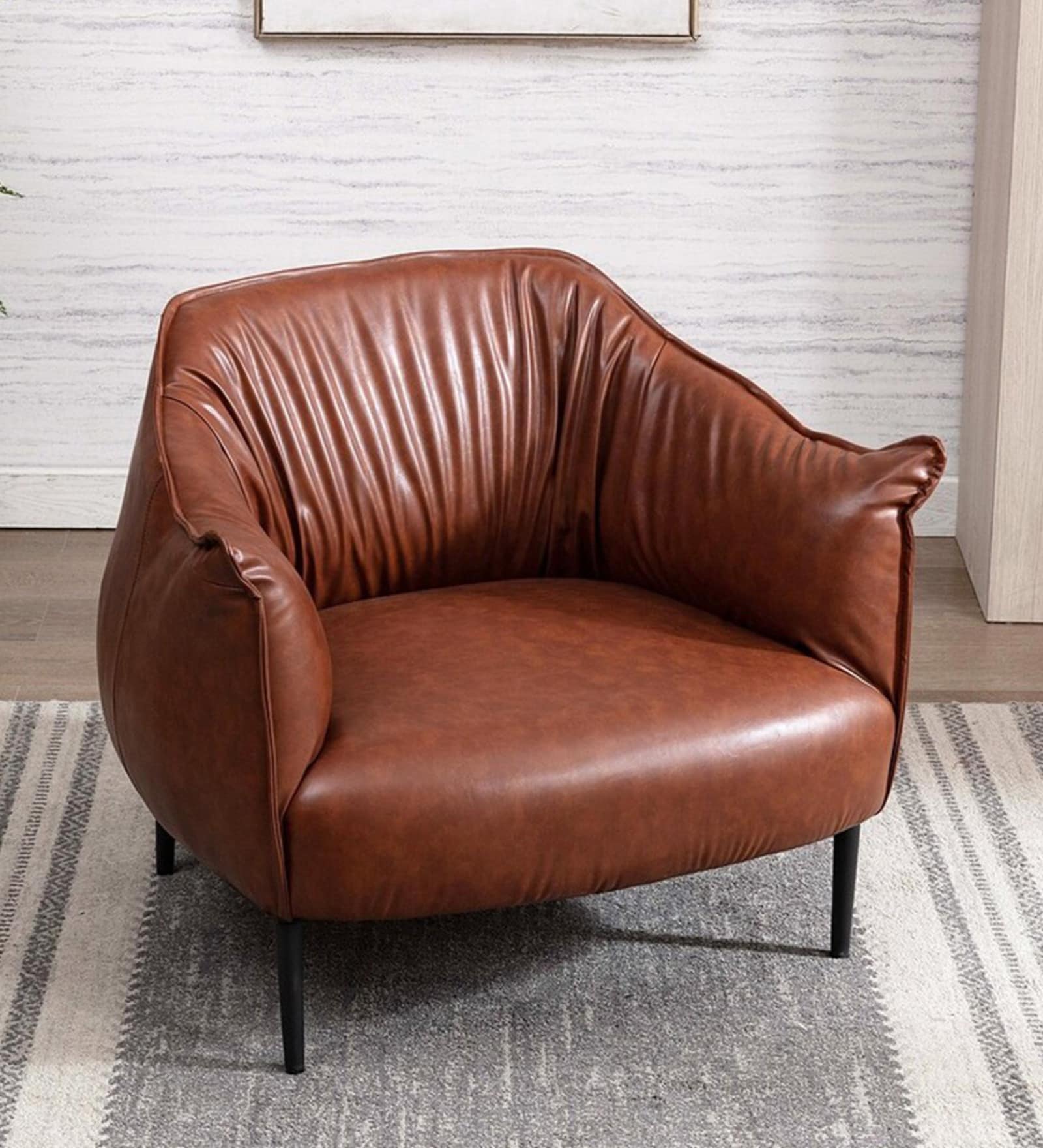 Almeda Leatherette Slipper Chair In Brown Colour