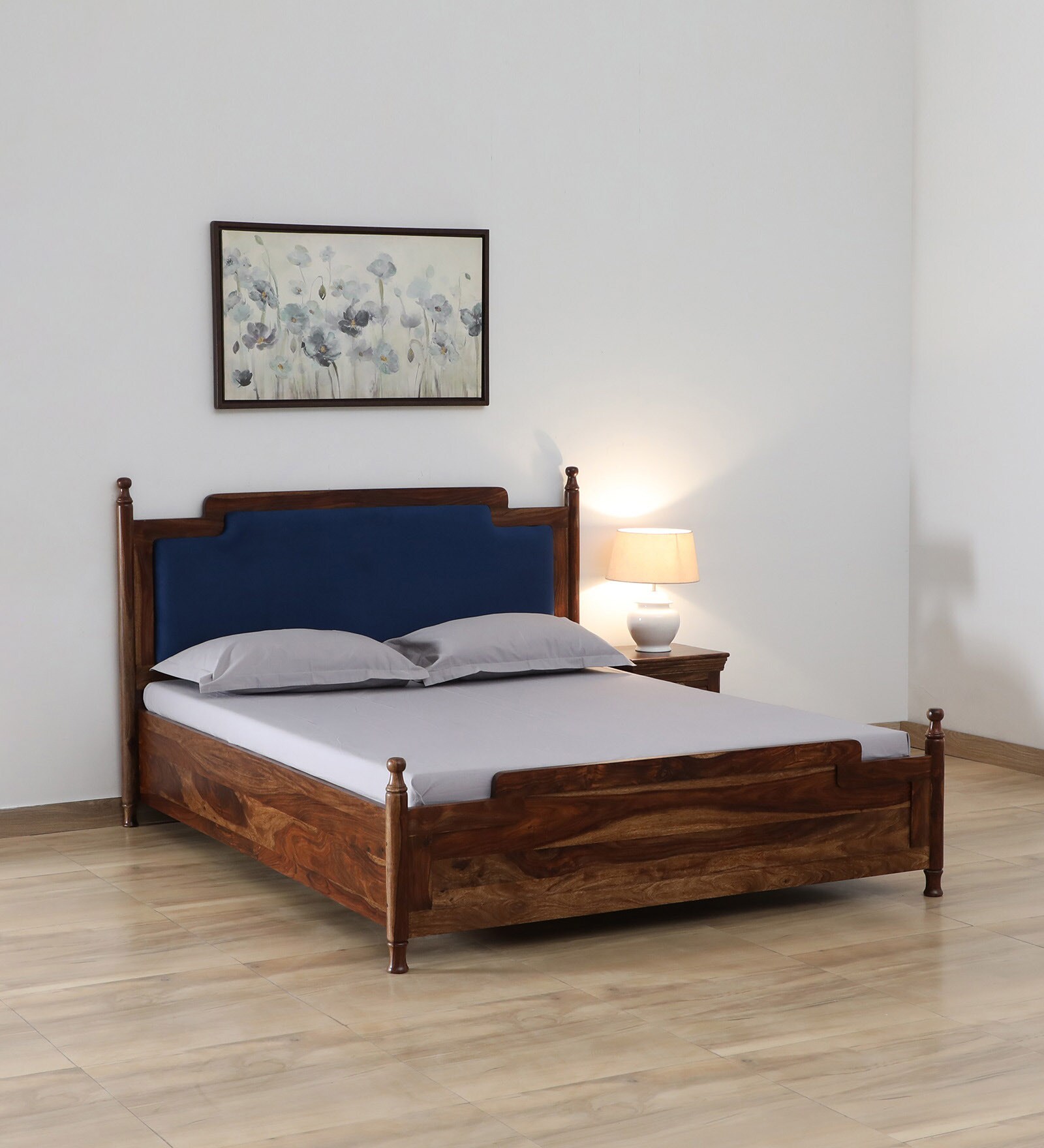 Almer Sheesham Wood Queen Size Bed in Scratch Resistant Provincial Teak Finish With Box Storage