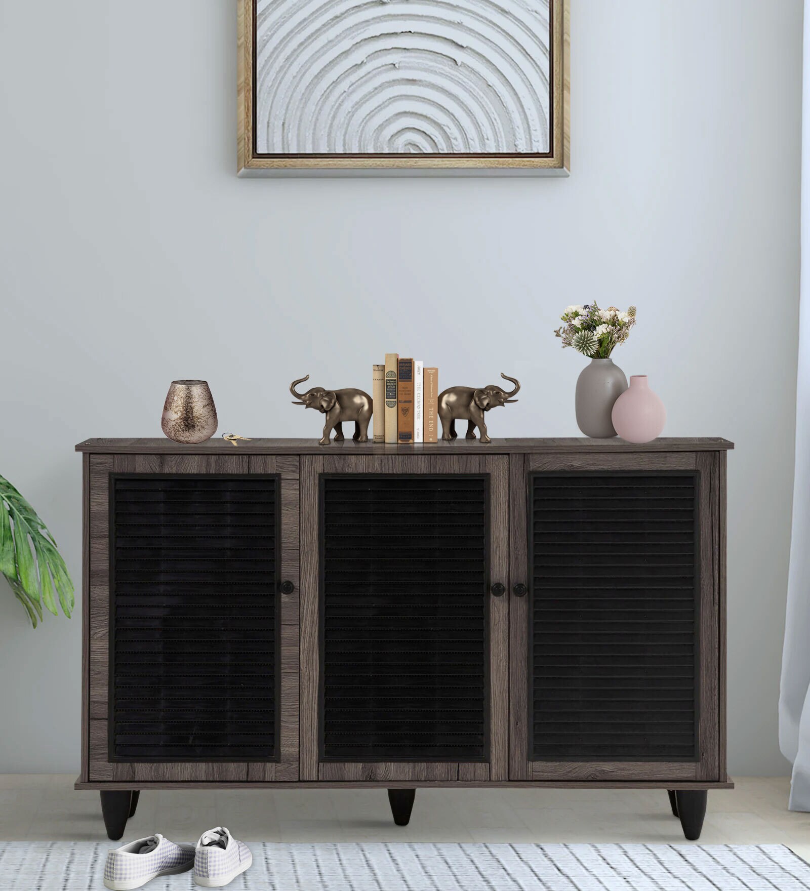 Almo 3 Door Shoe Cabinet in Fleton Oak Finish
