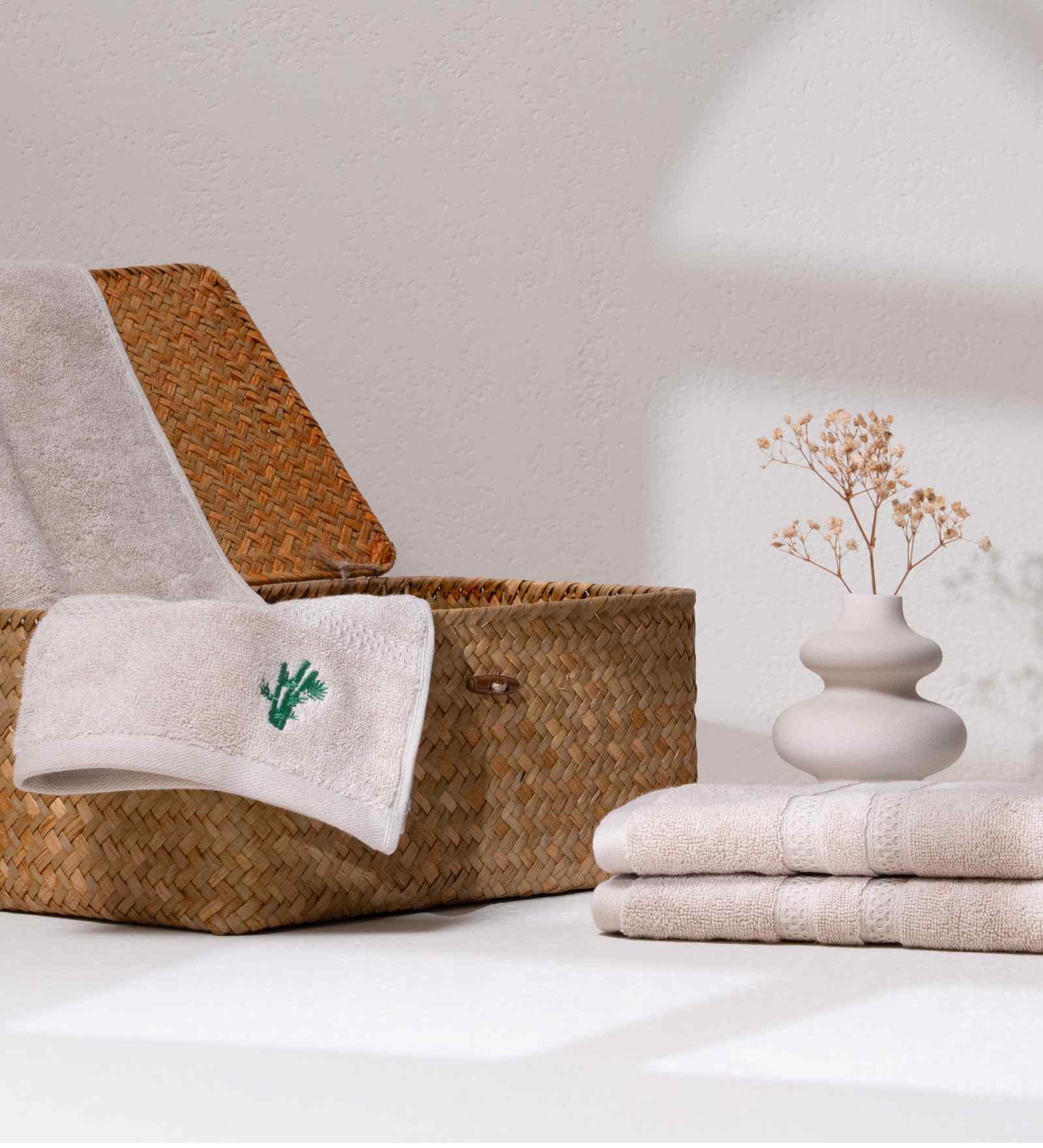 Almond Cream Bamboo and Cotton Solid 600 GSM Hand Towels Pack of 2