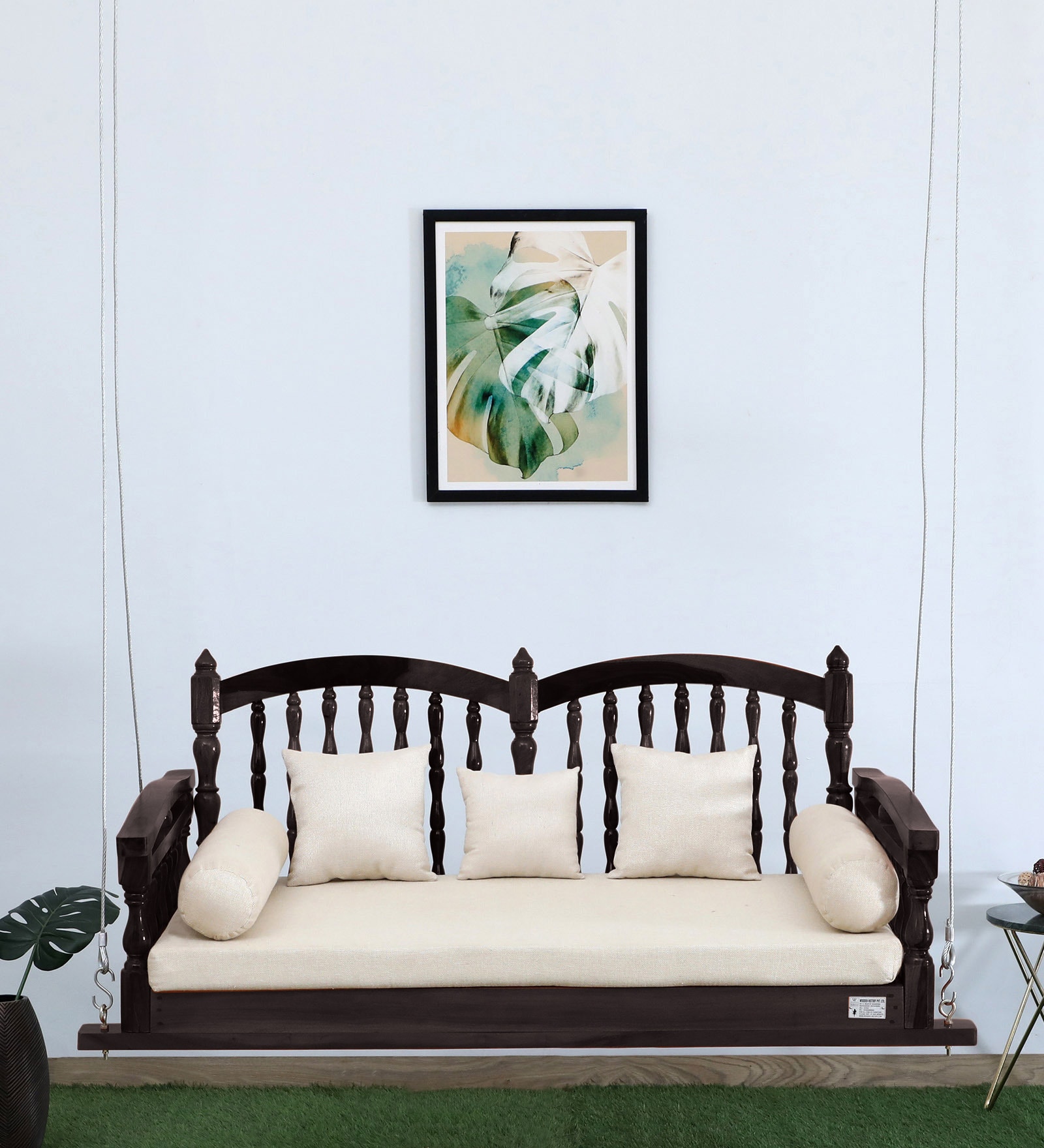 Almora Solid Wood Swing In Dark Walnut Finish