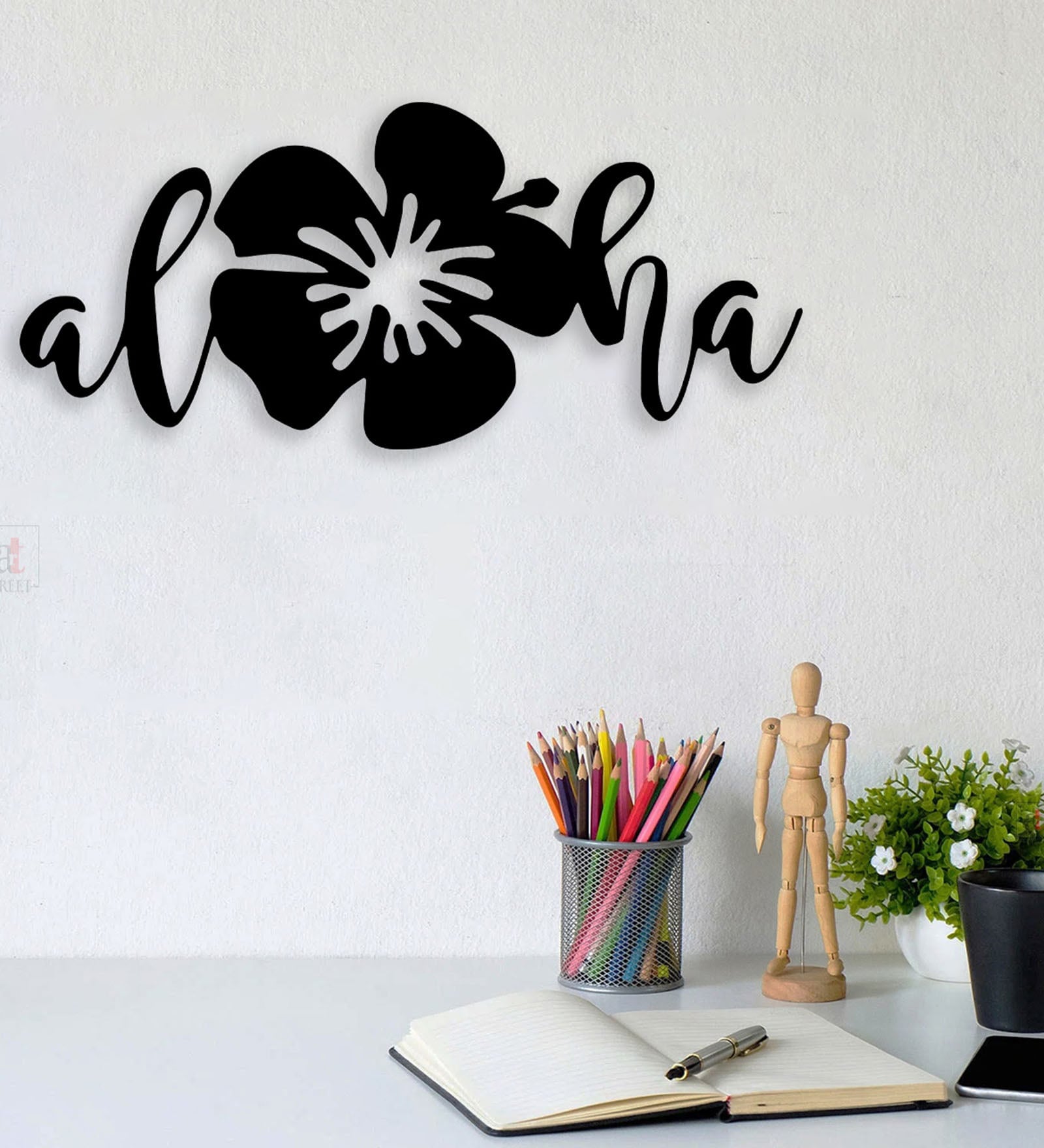 Aloha Hibiscus Flower Black MDF Wall Art