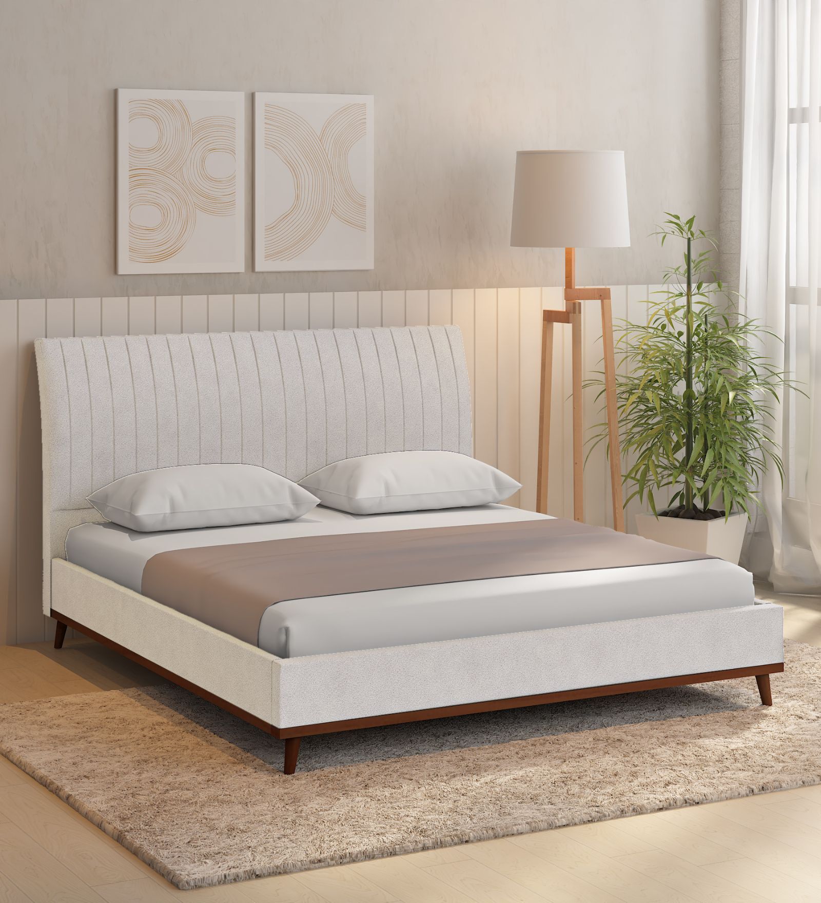 Buy Alonso Upholstered Queen Size Bed In Light Beige Colour At 13% Off 