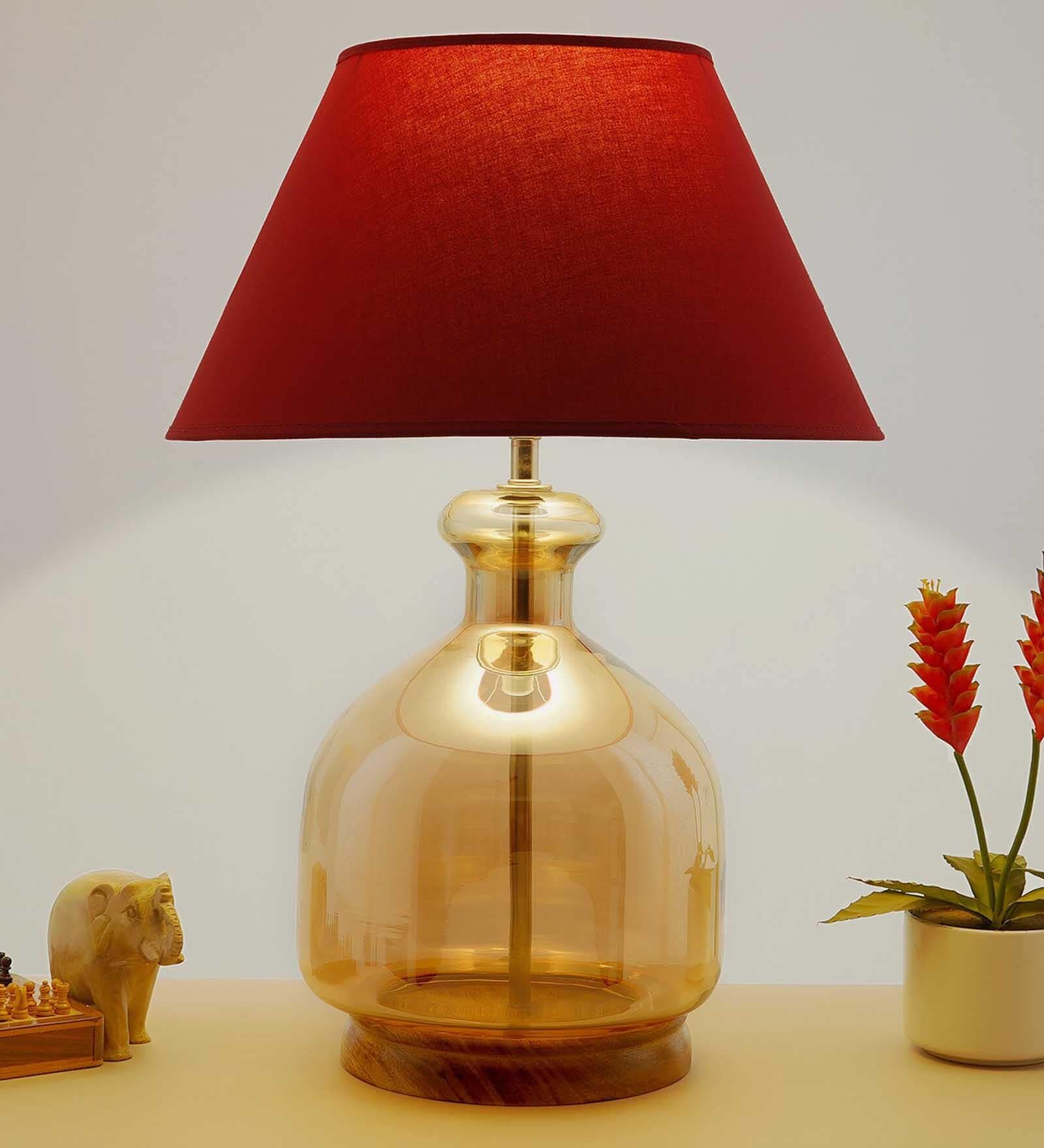 Marsden Beige Cotton Fabric Shade Night Lamp With Metal & Glass Base