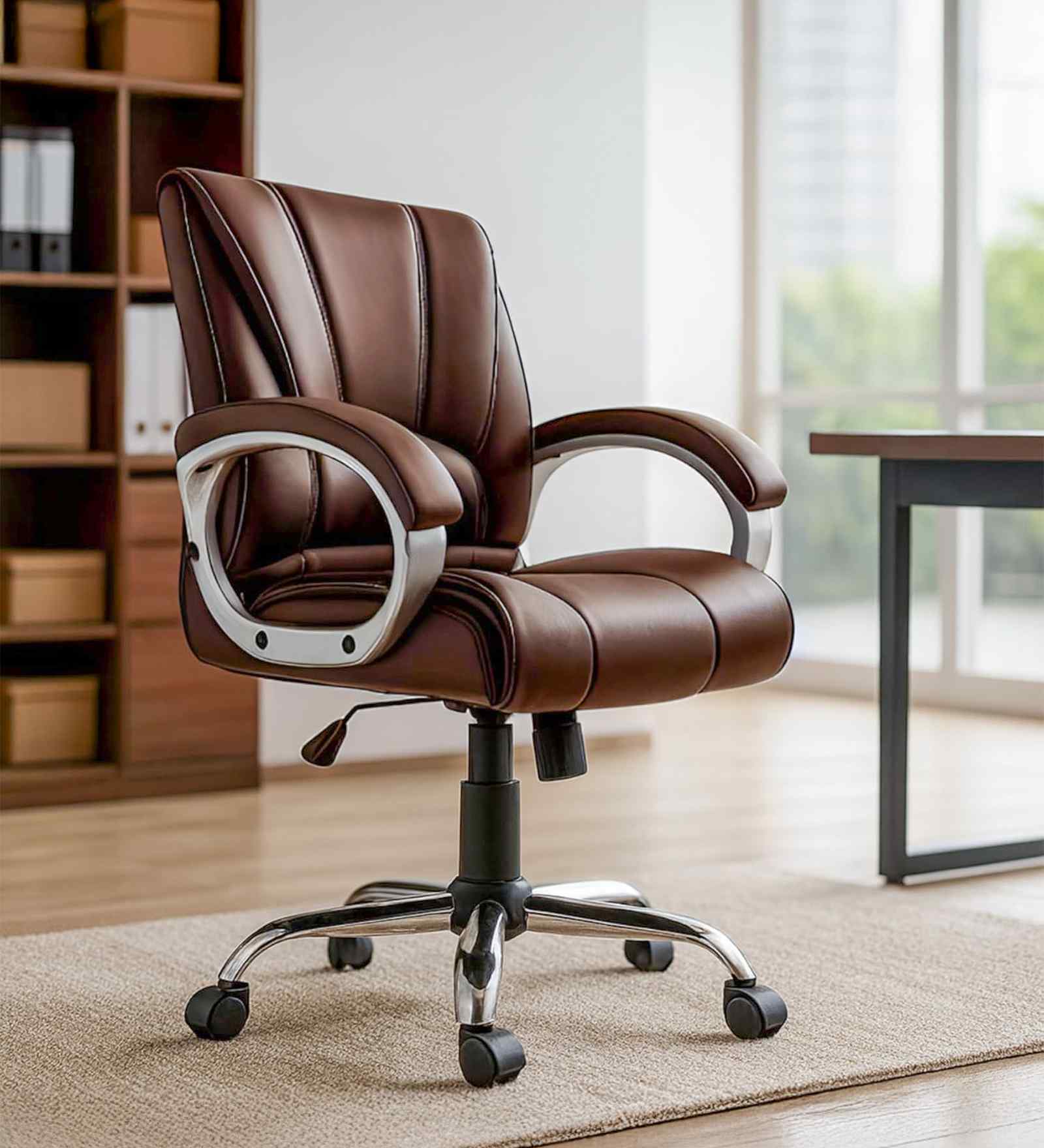 Alpha Mid back Leatherette Executive Chair In Brown Colour