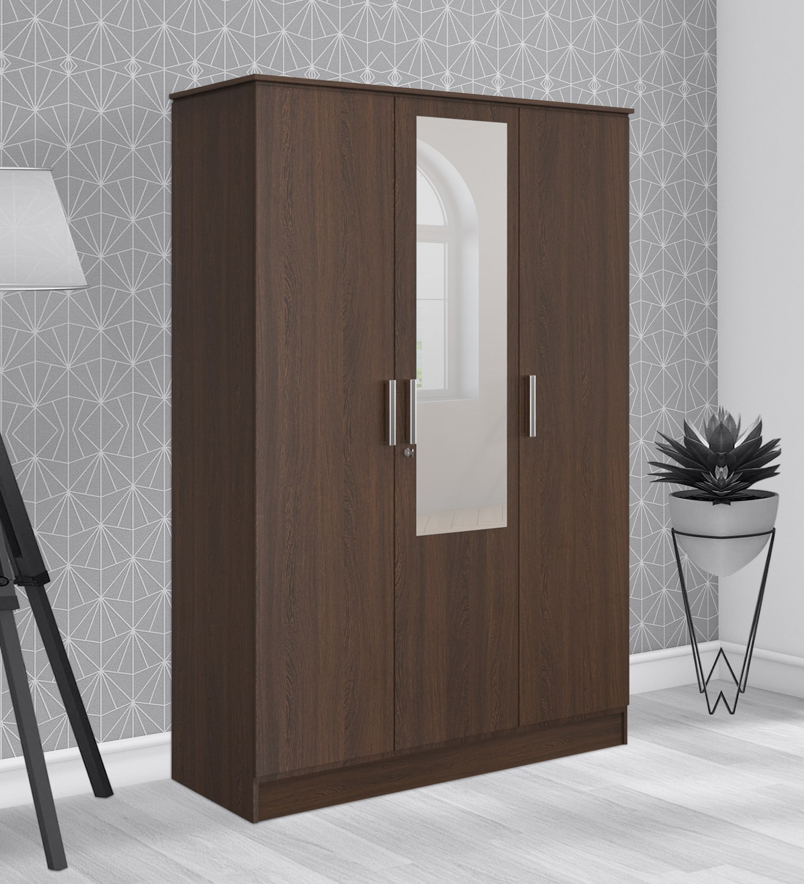 Alpha 3 Door Wardrobe In Brown Wenge Finish