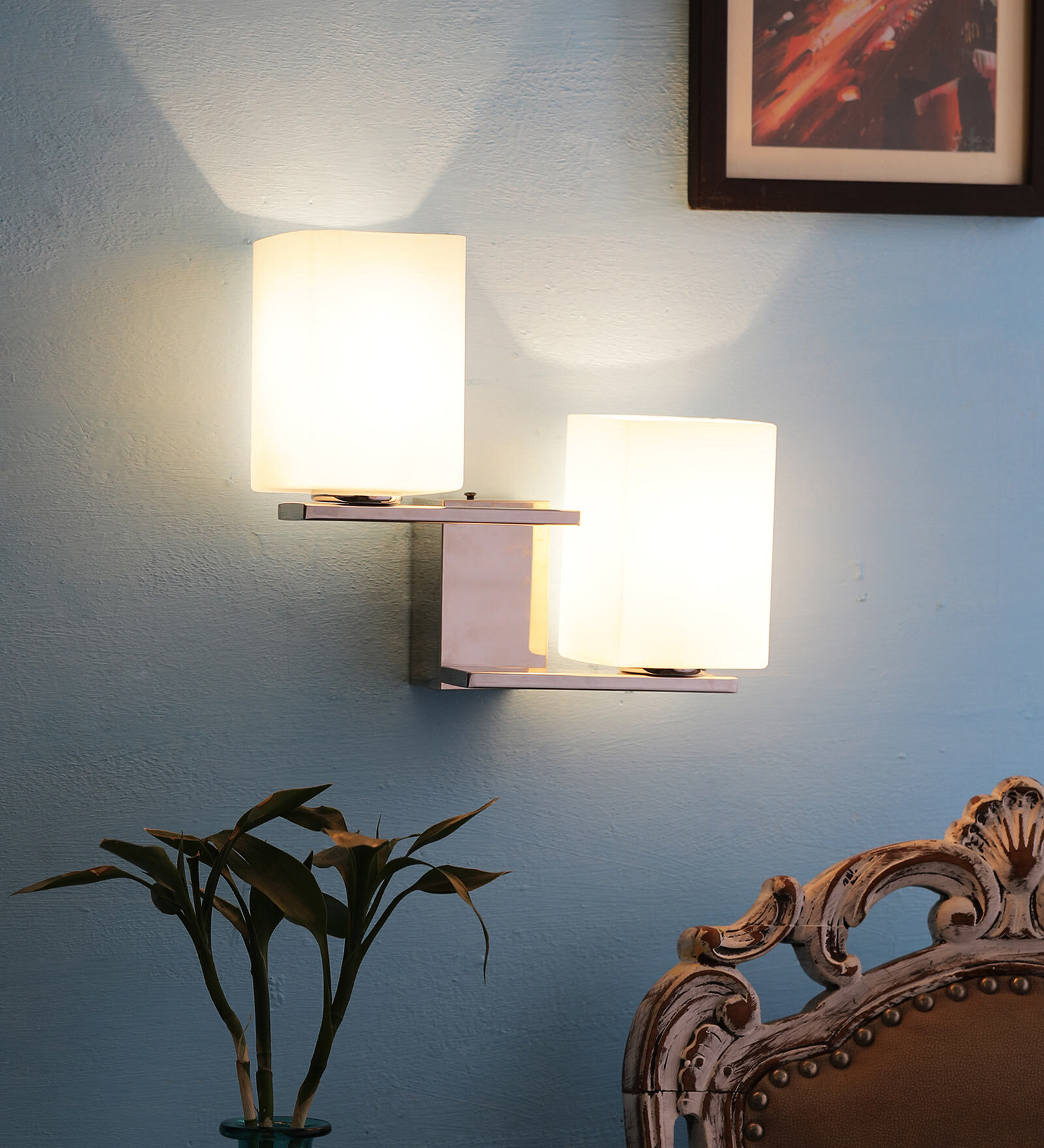 Hubert White Glass and Metal Wall Sconces