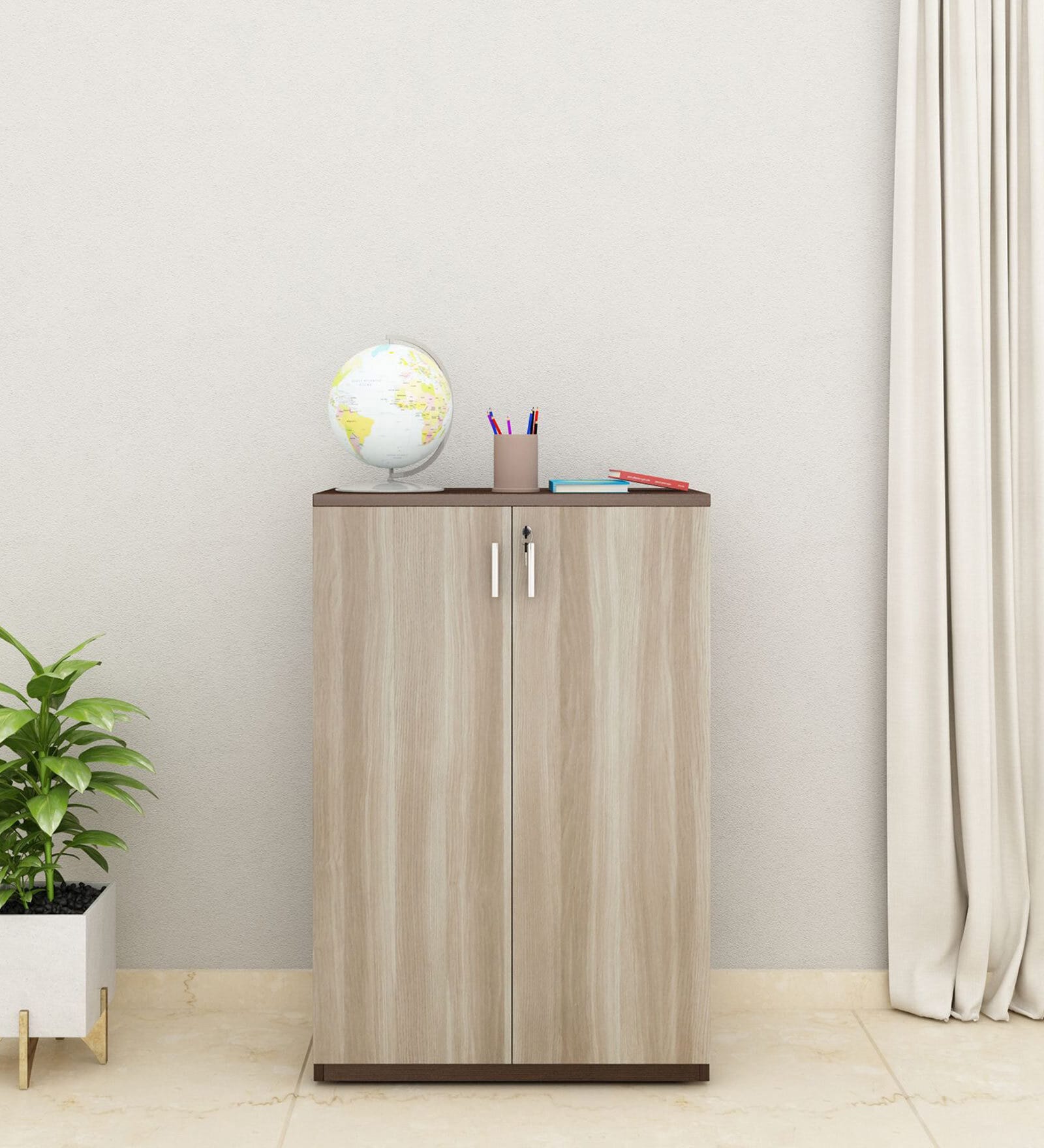 Alston 2 Door Small File Cabinet In Balliness Pine & Cloud Ash Finish With Lock