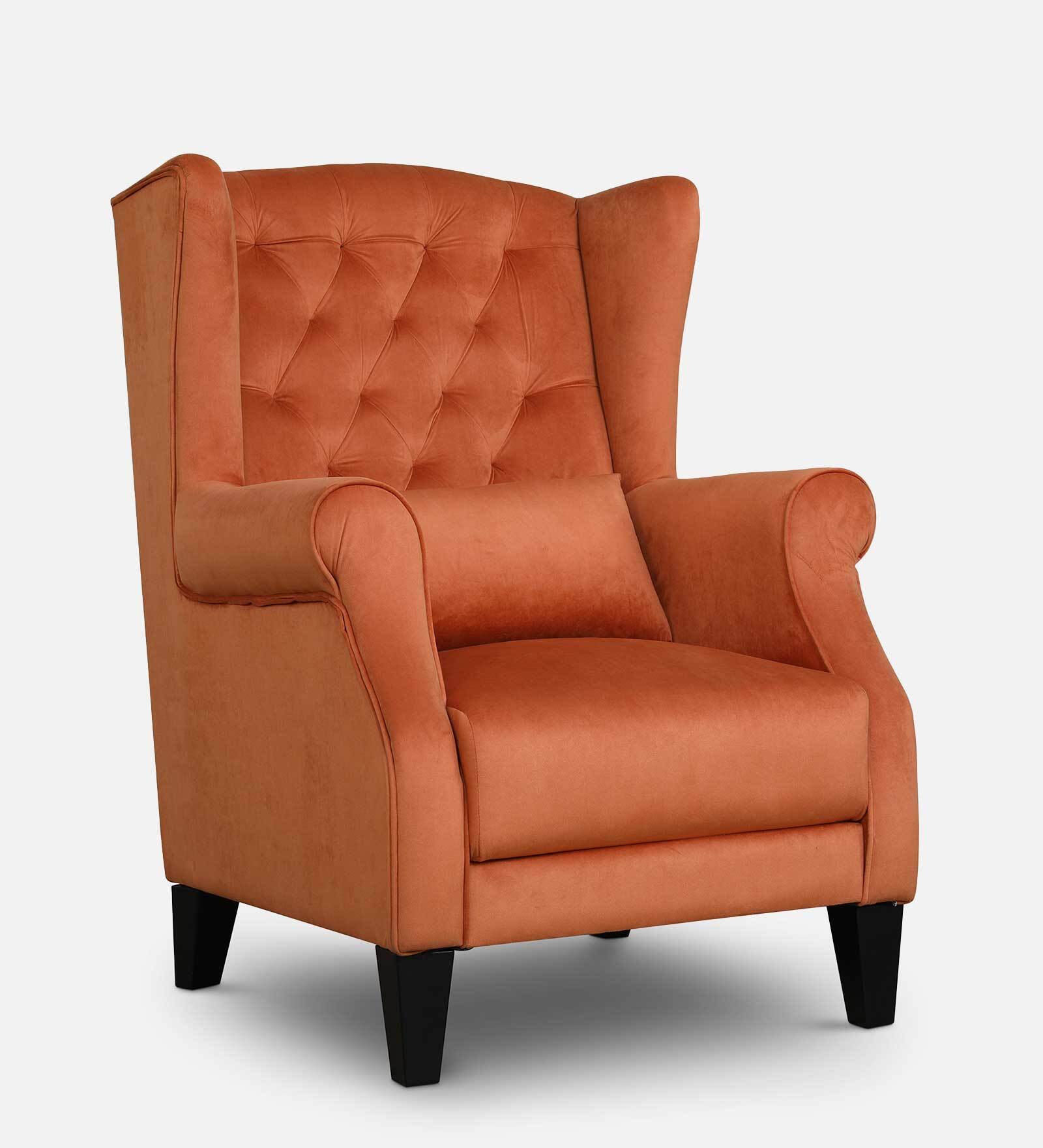 Alta Velvet Wing Chair in Rust Colour