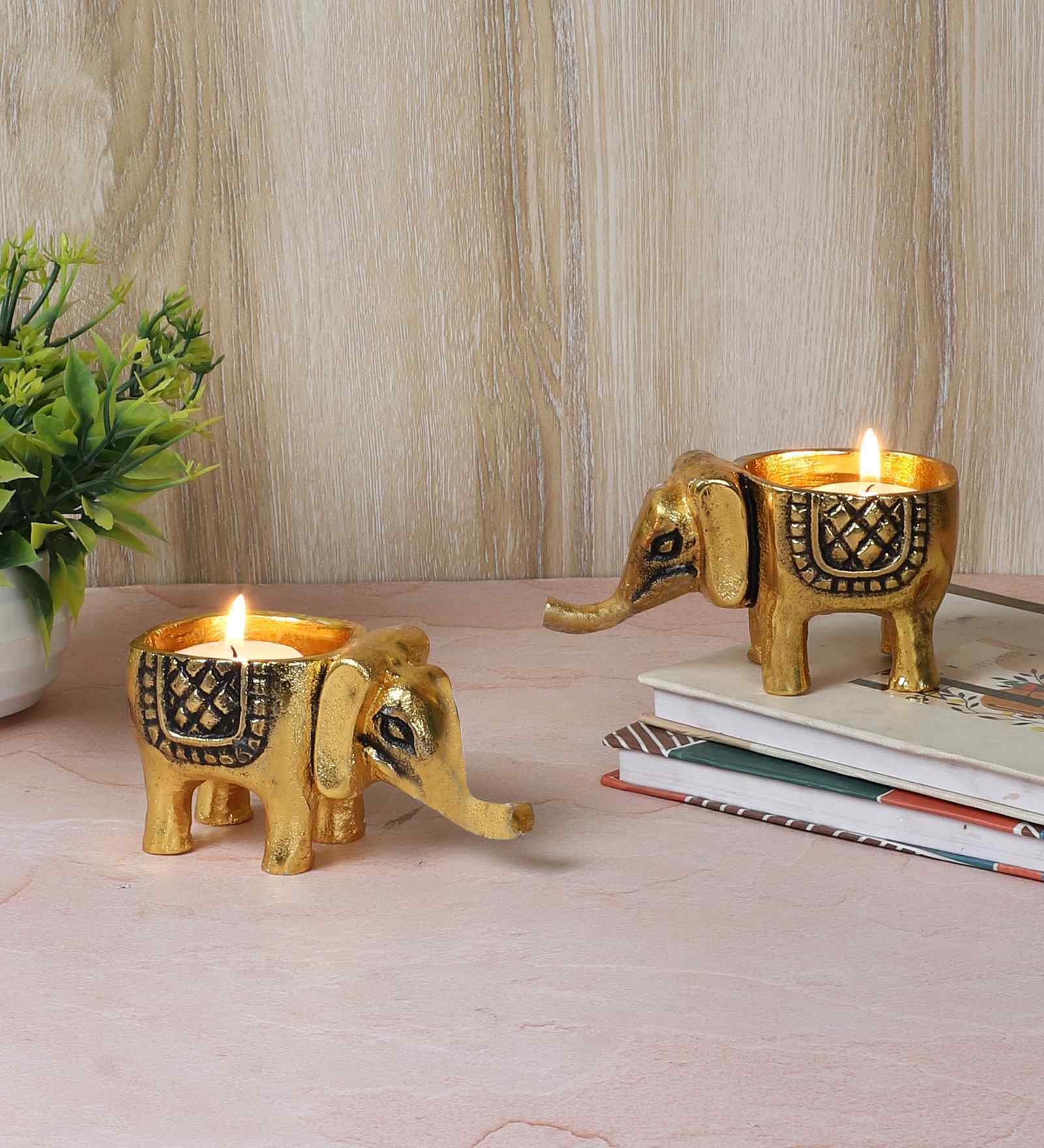 Aluminium Elephant Tealight Holder Set of 2
