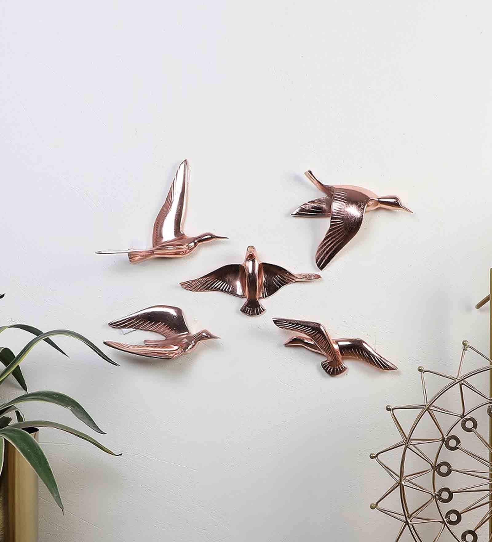 Buy Aluminium Gold Bird Wall Decor Set of 5 by Amaya Decors Online