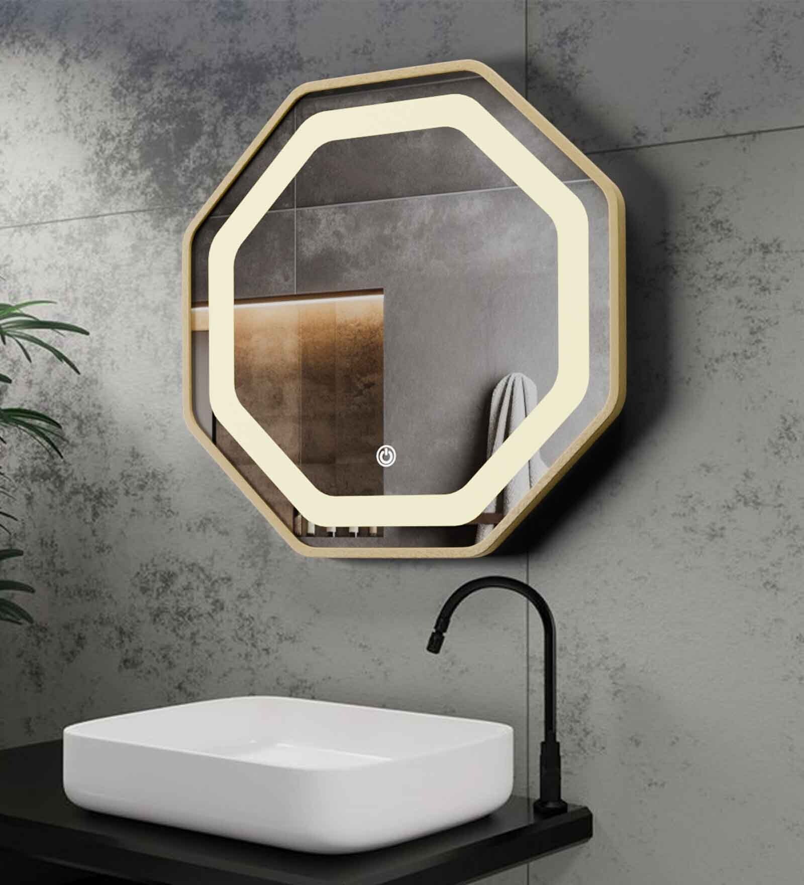 Matte Gold Aluminium Led Octagon Decorative Wall Mirror