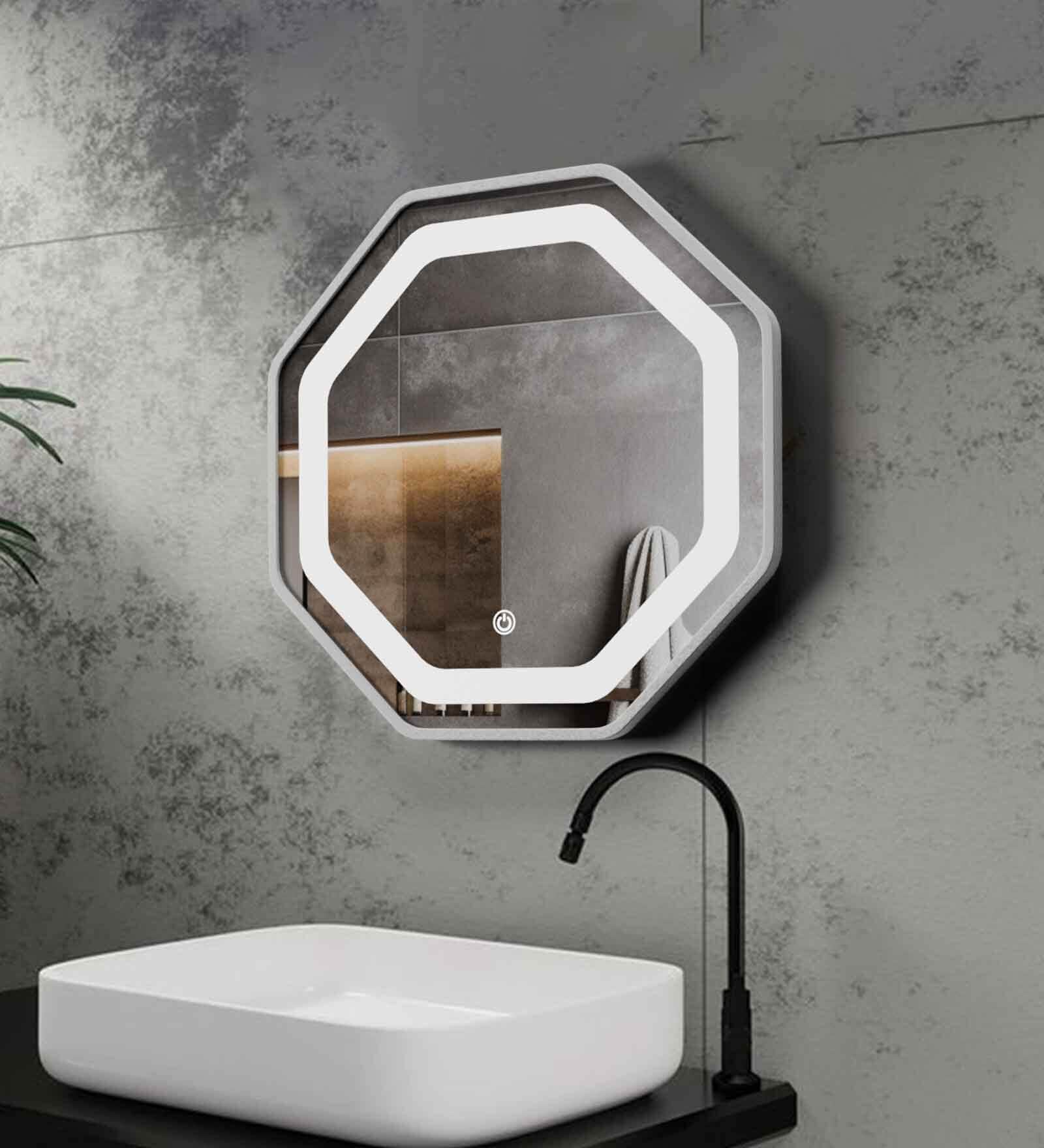 Bright Silver Aluminium Led Octagon Decorative Wall Mirror