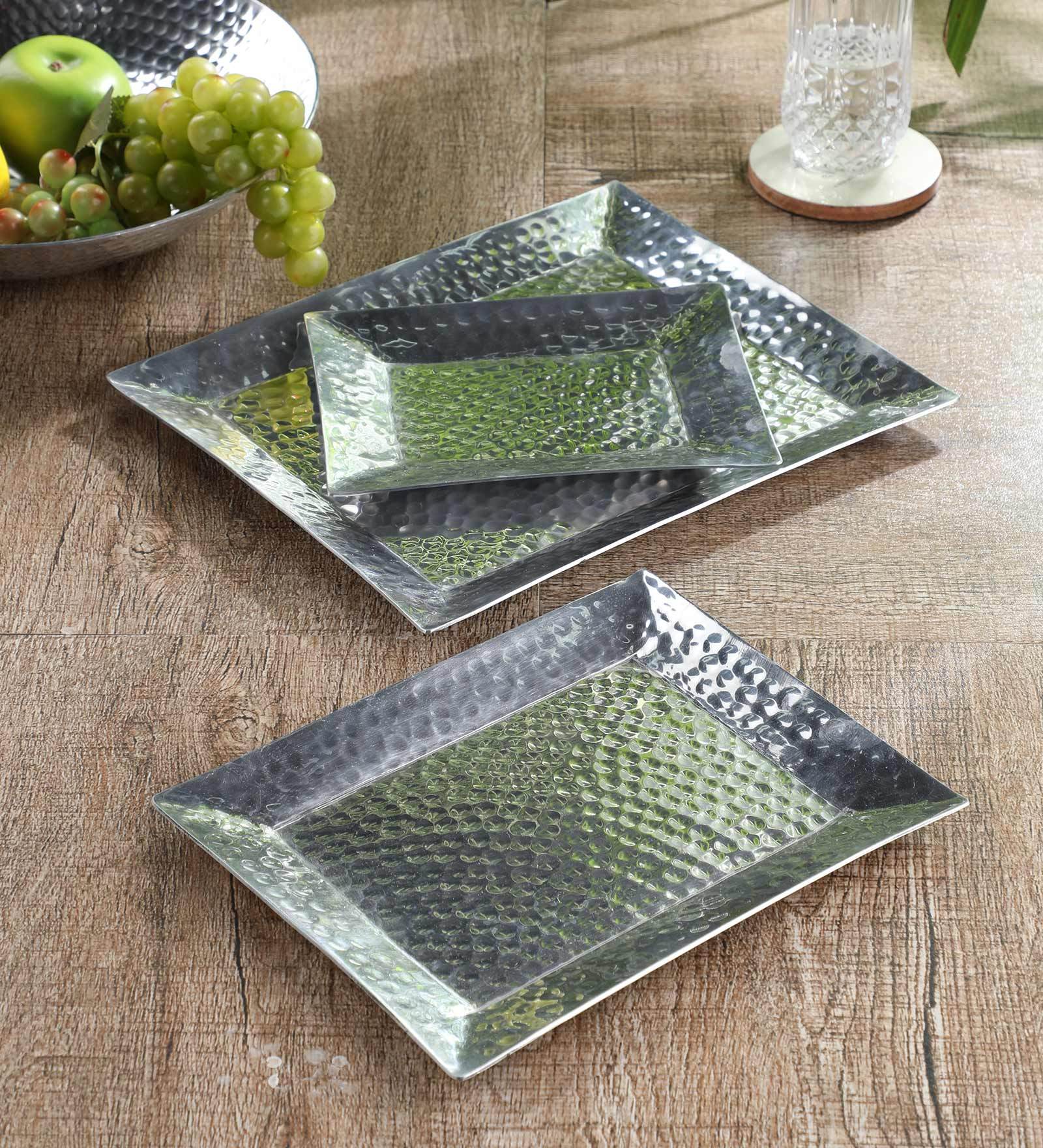 Buy Aluminium Rectangle Serving Trays Set of 3 by Saaga Online