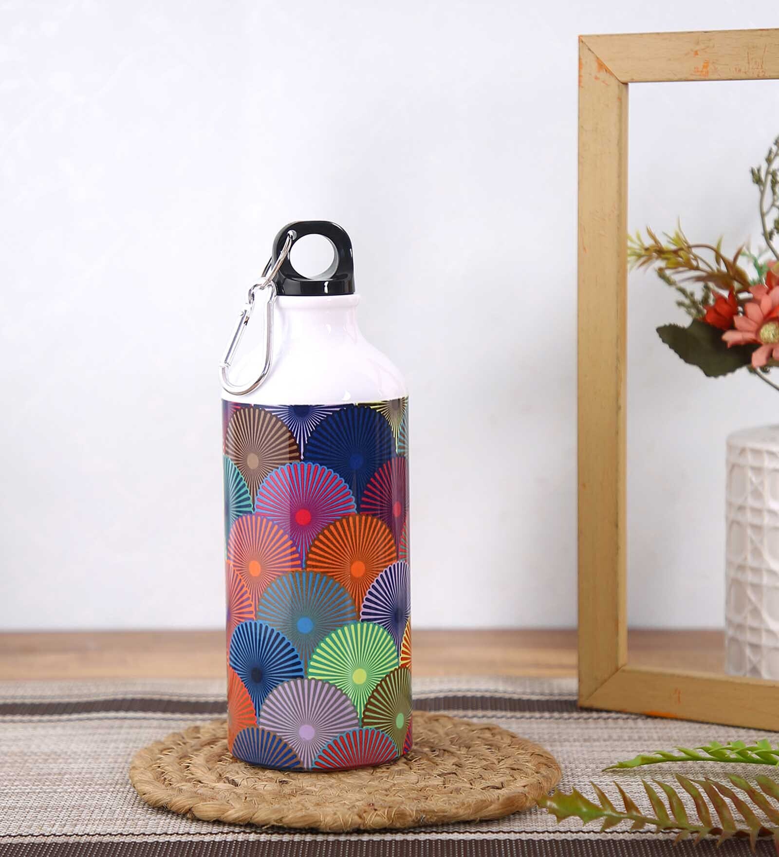 Aluminium Sipper Water Bottle With Beige & Blue Print 600Ml