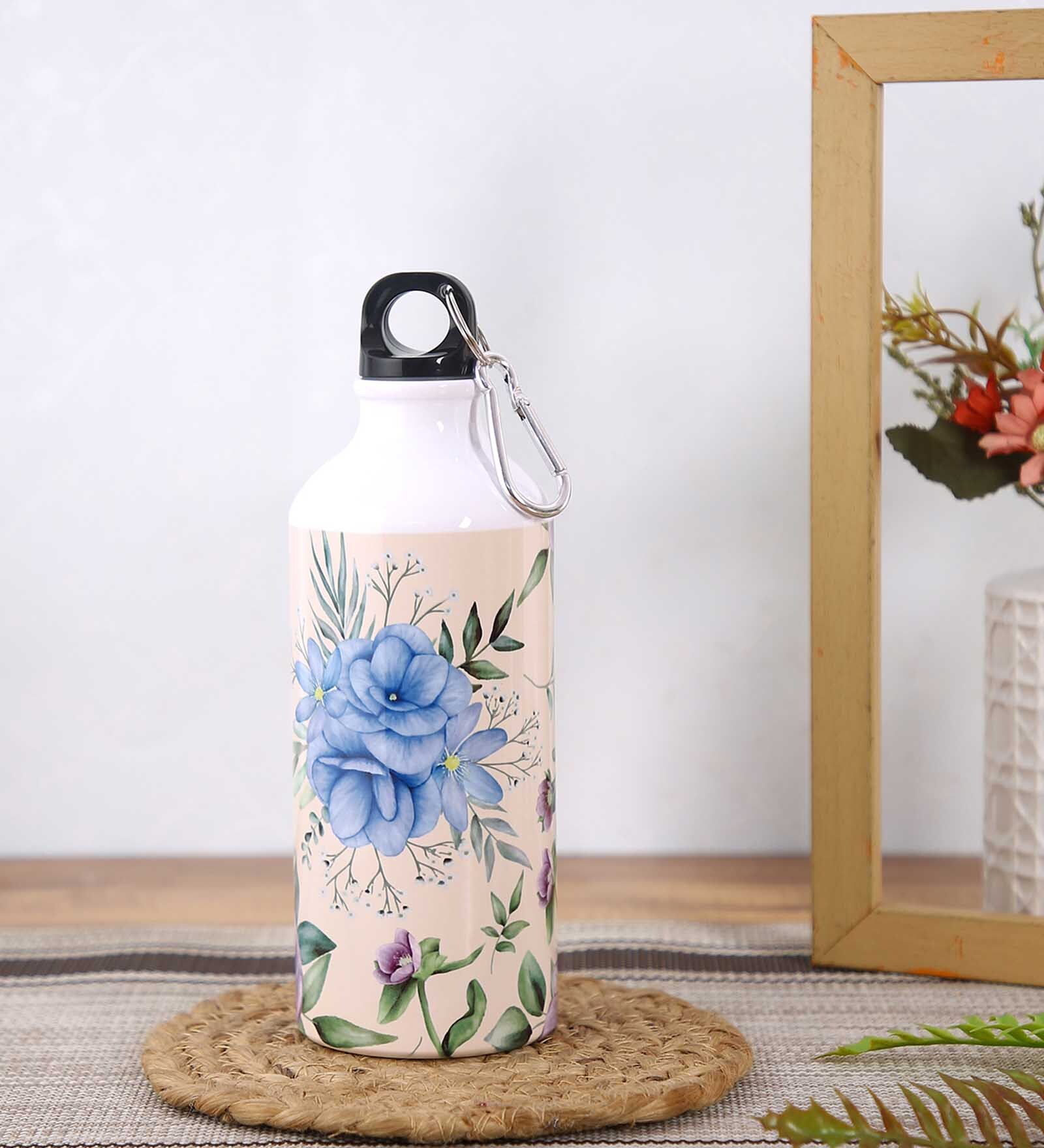 Aluminium Sipper Water Bottle With Green & White Mogra Print 600Ml