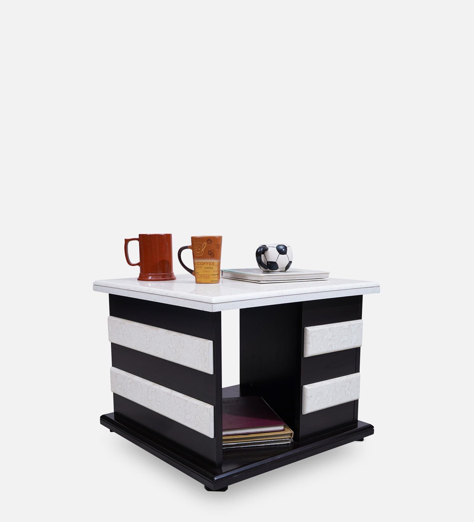 Alvis End Table in White PU & Dark Wenge Finish