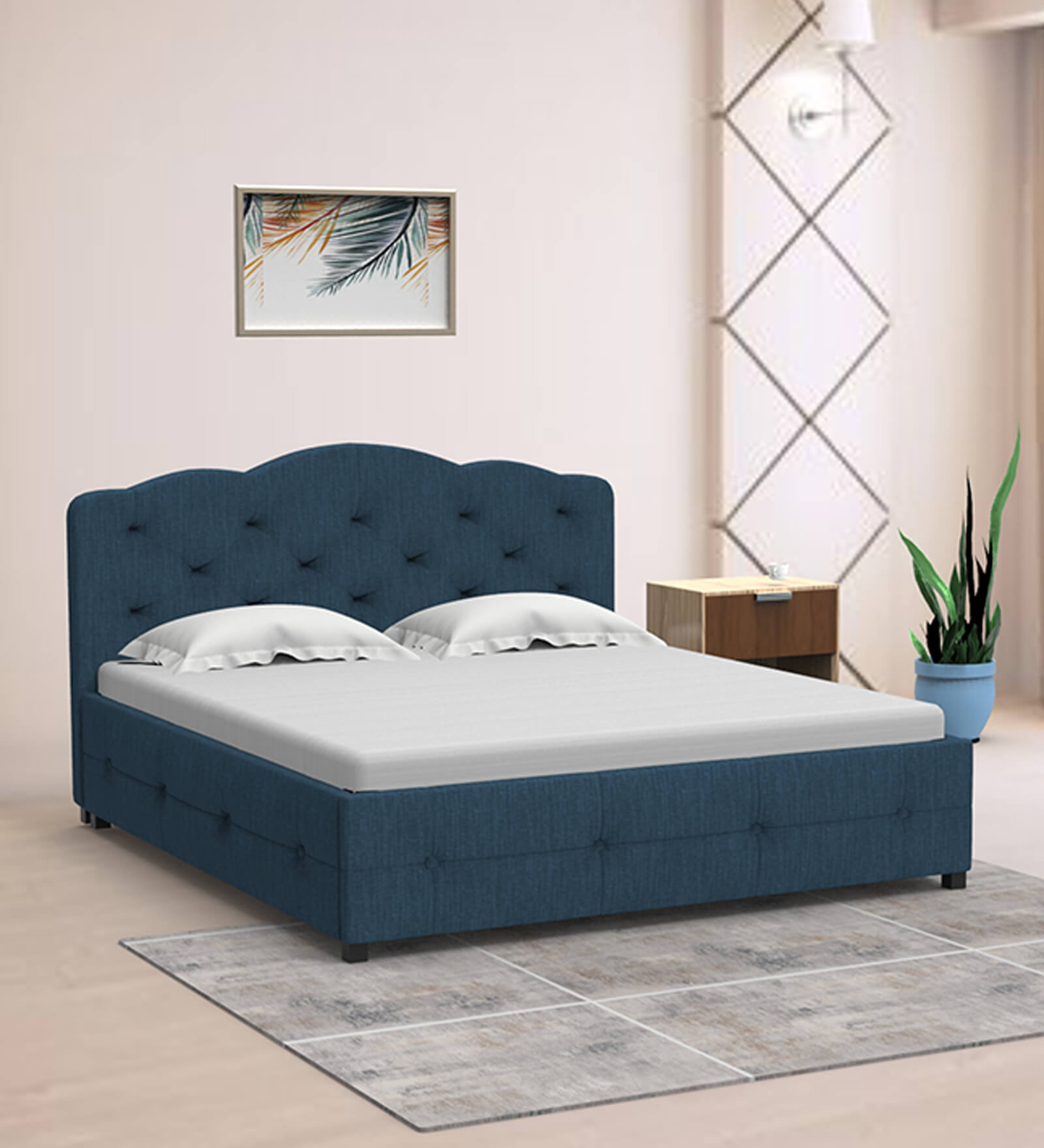 Alwin Fabric Queen Size Bed in Light Blue Colour