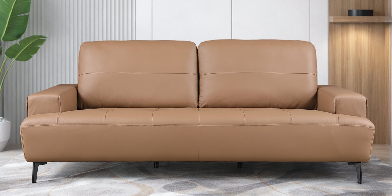 Alabaster Leatherette 3 Seater Sofa In Brown Colour