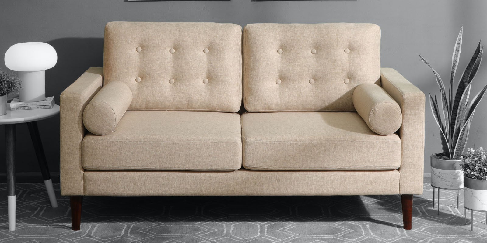 Alaine Fabric 2 Seater Sofa In Beige Colour