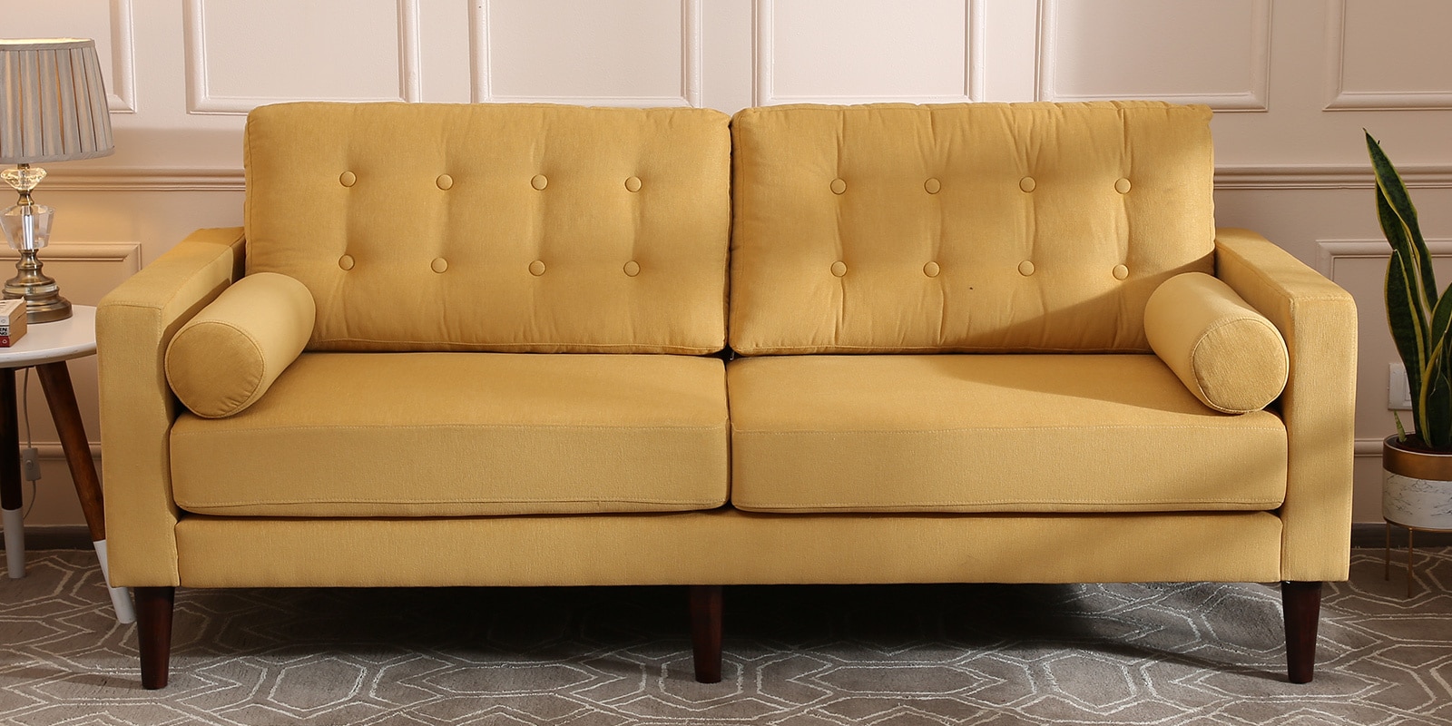 Alaine Fabric 3 Seater Sofa In Camel Yellow Colour