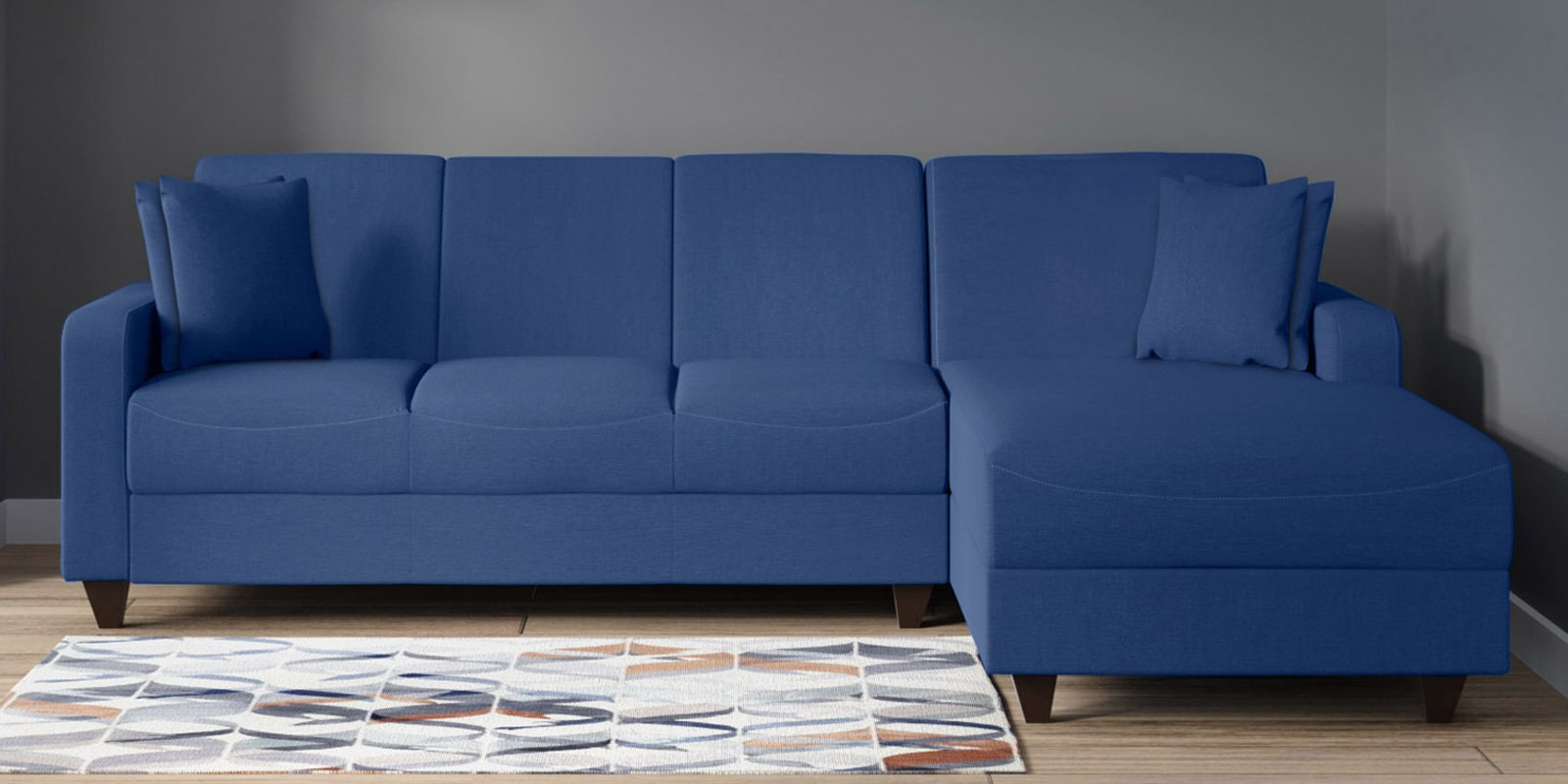 Alba Fabric LHS Sectional Sofa (3 + Lounger) in Denim Blue Colour
