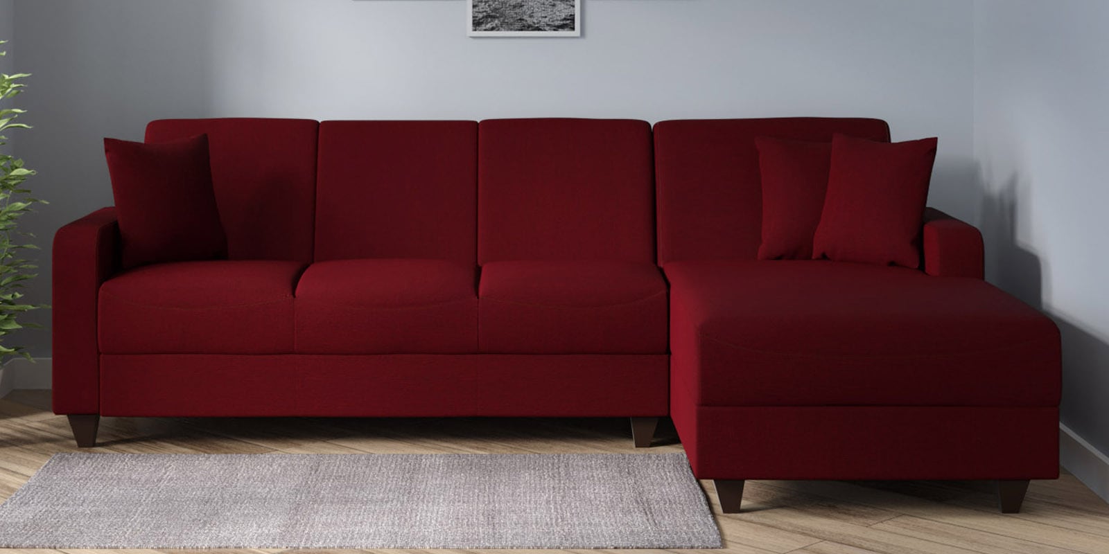 Alba Fabric LHS Sectional Sofa (3 + Lounger) in Garnet Red Colour
