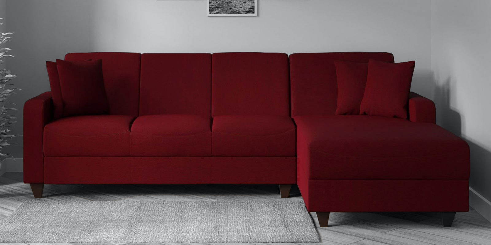 Alba Fabric LHS Sectional Sofa (3 + Lounger) in Garnet Red Colour