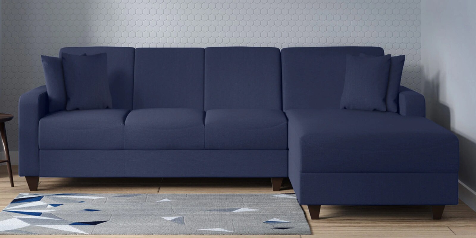 Alba Fabric LHS Sectional Sofa (3 + Lounger) in Navy Blue Colour