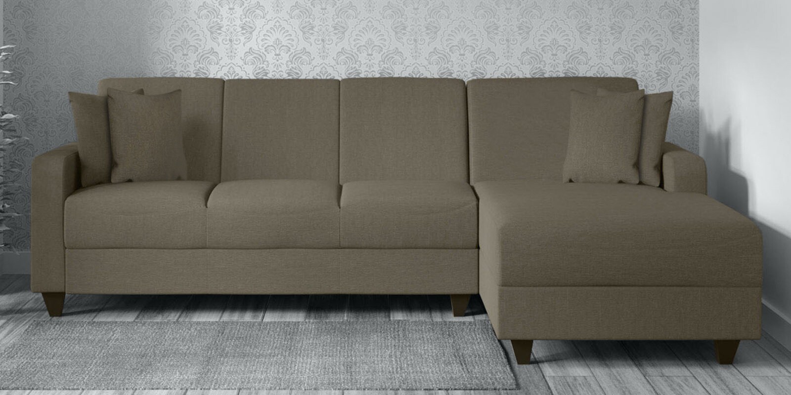 Alba Fabric LHS Sectional Sofa (3 + Lounger) in Sandy Brown Colour