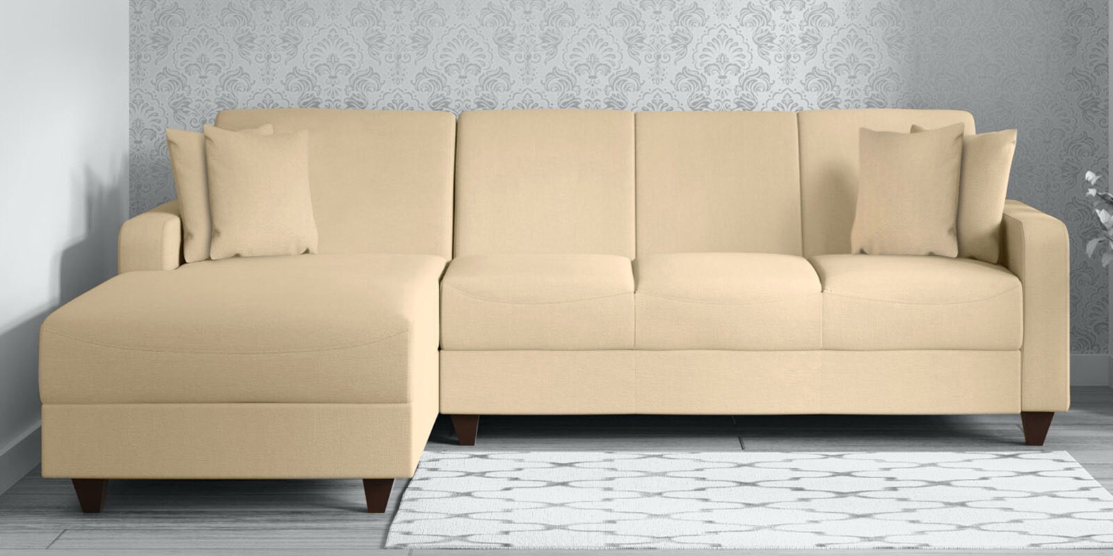 Alba Fabric RHS Sectional Sofa (3 + Lounger) in Beige Colour