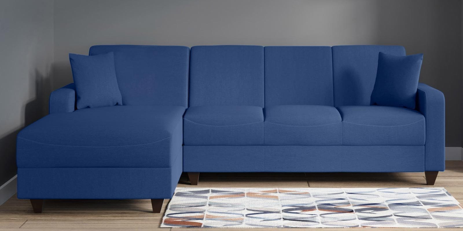 Alba Fabric RHS Sectional Sofa (3 + Lounger) in Denim Blue Colour