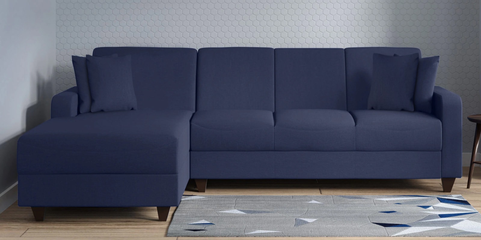 Alba Fabric RHS Sectional Sofa (3 + Lounger) in Navy Blue Colour