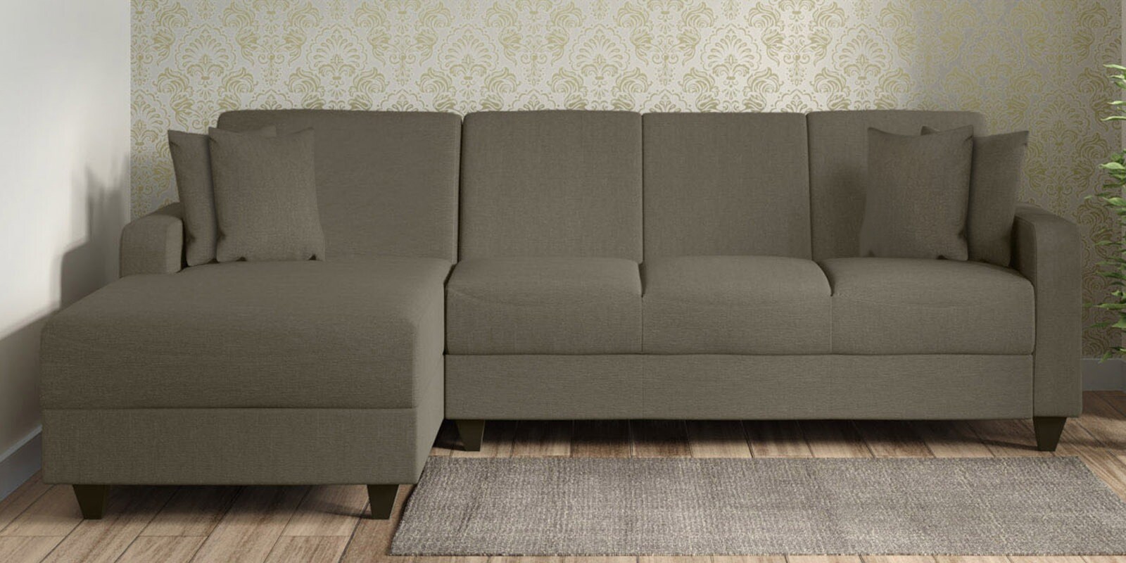 Alba Fabric RHS Sectional Sofa (3 + Lounger) in Sandy Brown Colour