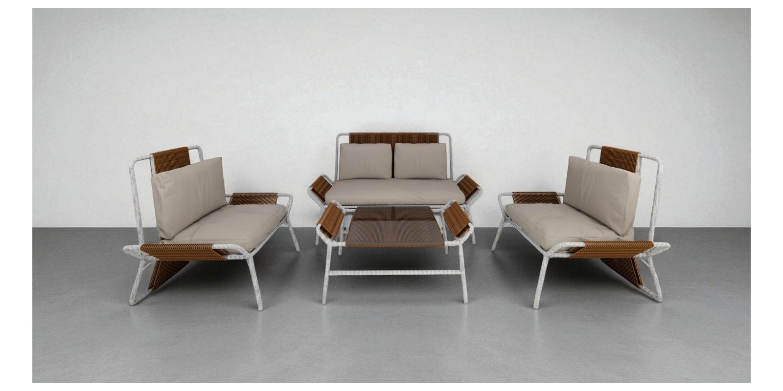 Alba Wicker 2+1 Seater Sofa with Table In Beige Colour