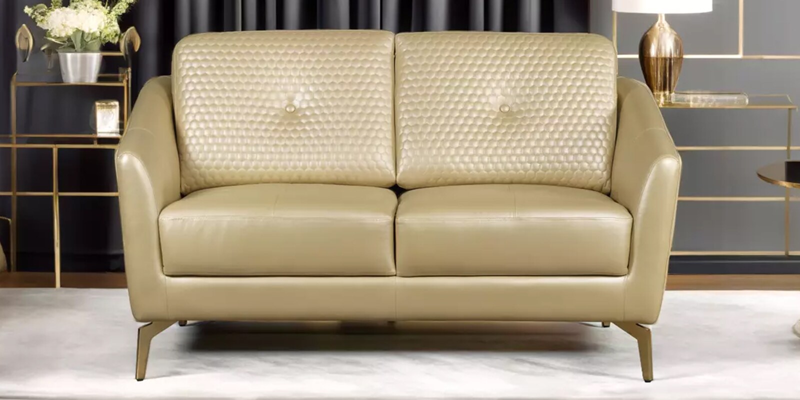 Albert Leather 2 Seater  Sofa In Beige Colour
