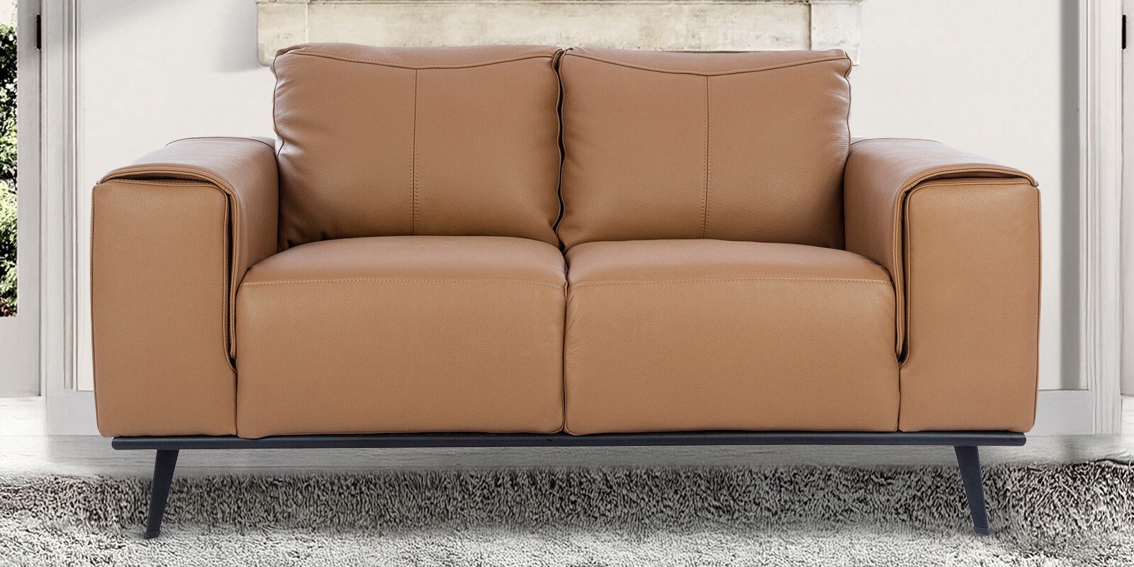 Alberta Half Leather 2 seater Sofa In Husk Brown Colour